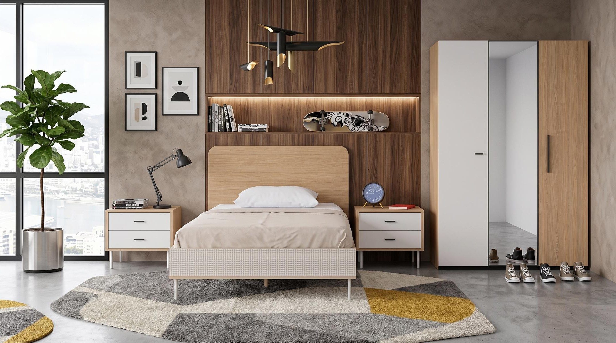 Xlmoebel Kleiderschrank Weiß-brauner Kleiderschrank für modernes Jugendzimmer (Jugendzimmer-Set, 4-St., 4-tlg)