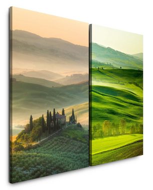 Sinus Art Leinwandbild 2 Bilder je 60x90cm Toskana Italien Hügel Finca Mediterran Landschaft Malerisch