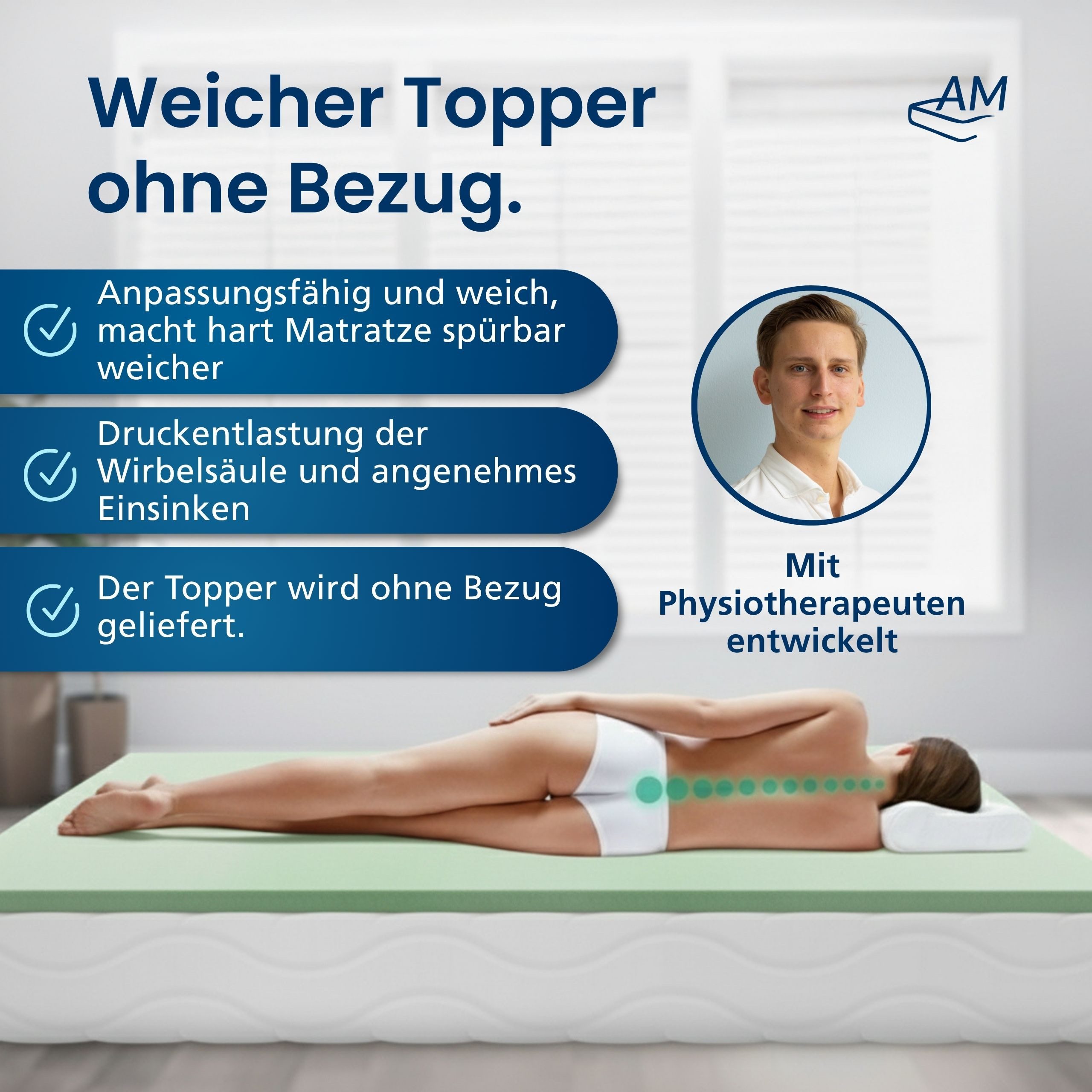 AM Qualitätsmatratzen, Topper Komforschaum weich, Topper ohne Bezug, H2, Made in Germany, 4 cm hoch, 80x200 cm
