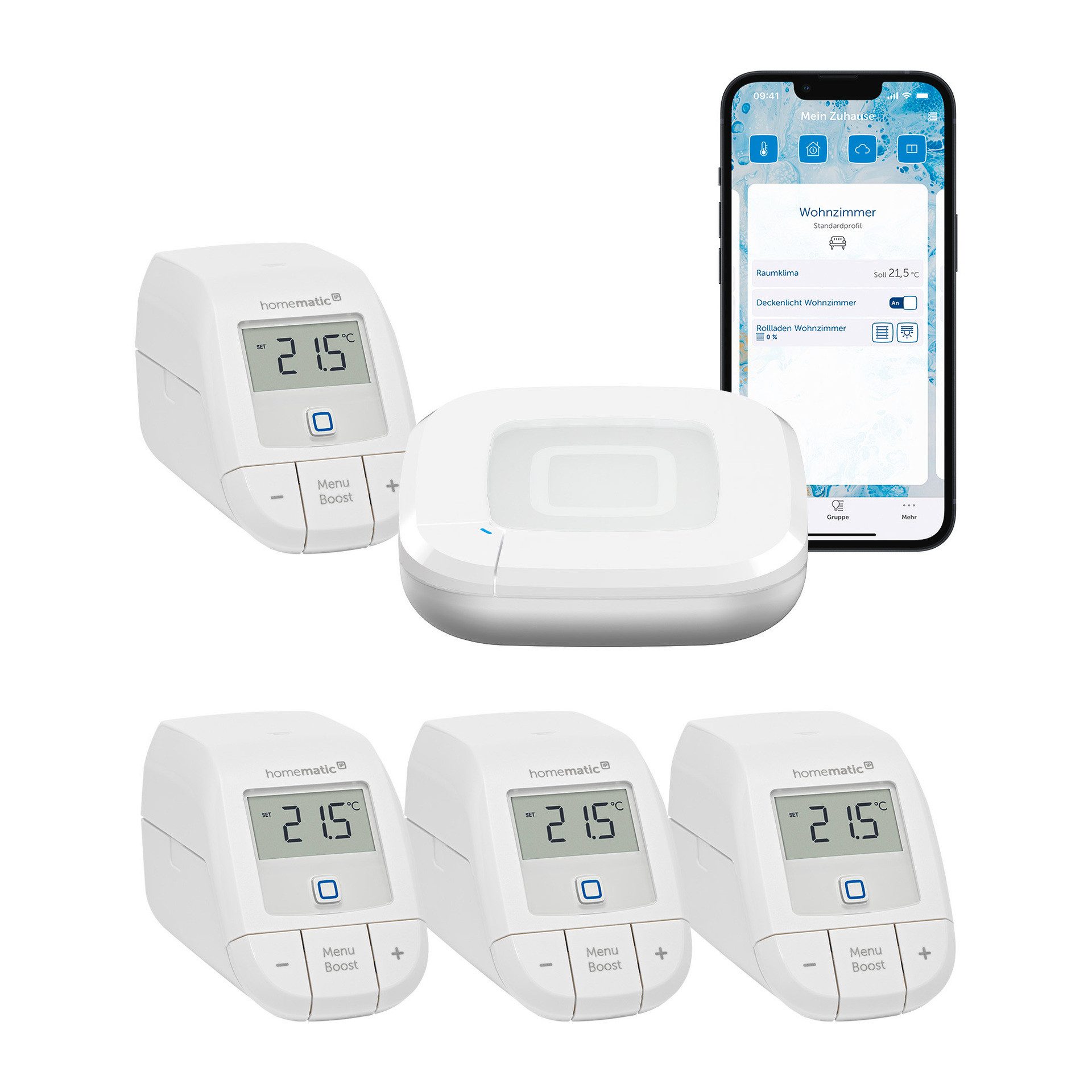 Homematic IP Heizkörperthermostat Starter Bundle Heizen Basic für 4 Heizkörper