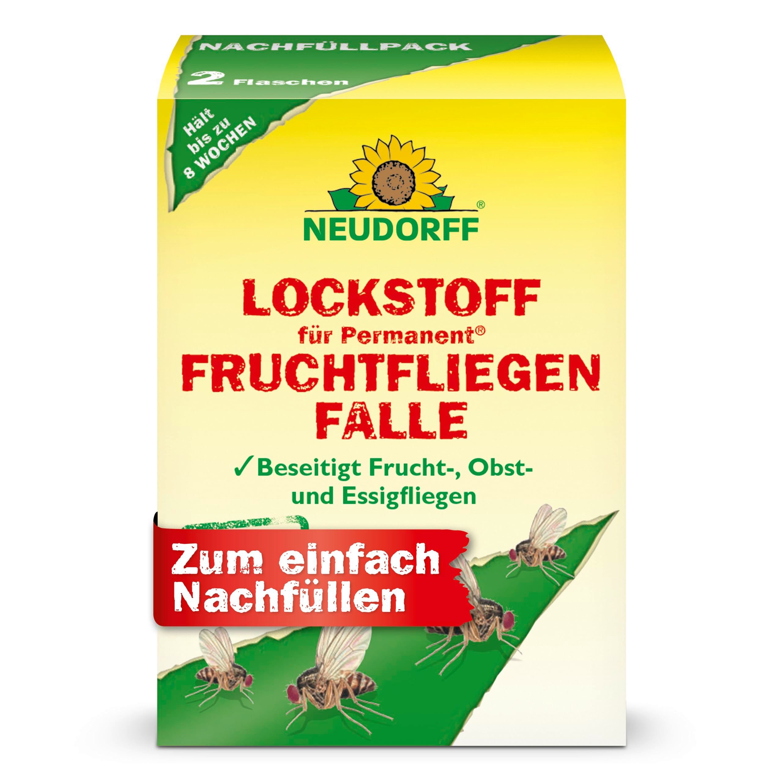 Neudorff Insektenfalle Permanent Lockstoff für FruchtfliegenFalle 60 ml, Nachfüllset mit Lockstoff für Permanent FruchtfliegenFalle
