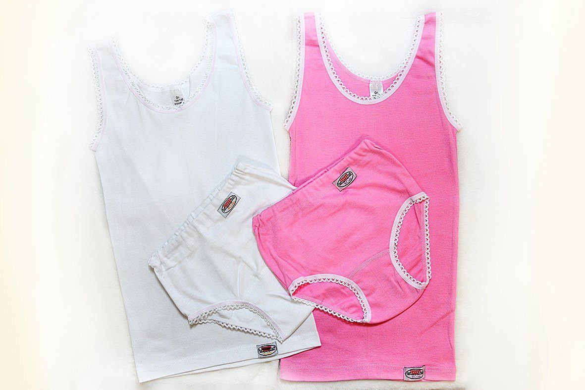 Toker Collection® Unterhemd Mädchen Unterwäsche Set 2x Unterhemd & 2x Slip (Packung, 2er-Pack) aus reiner Baumwolle Mix weiß & pink