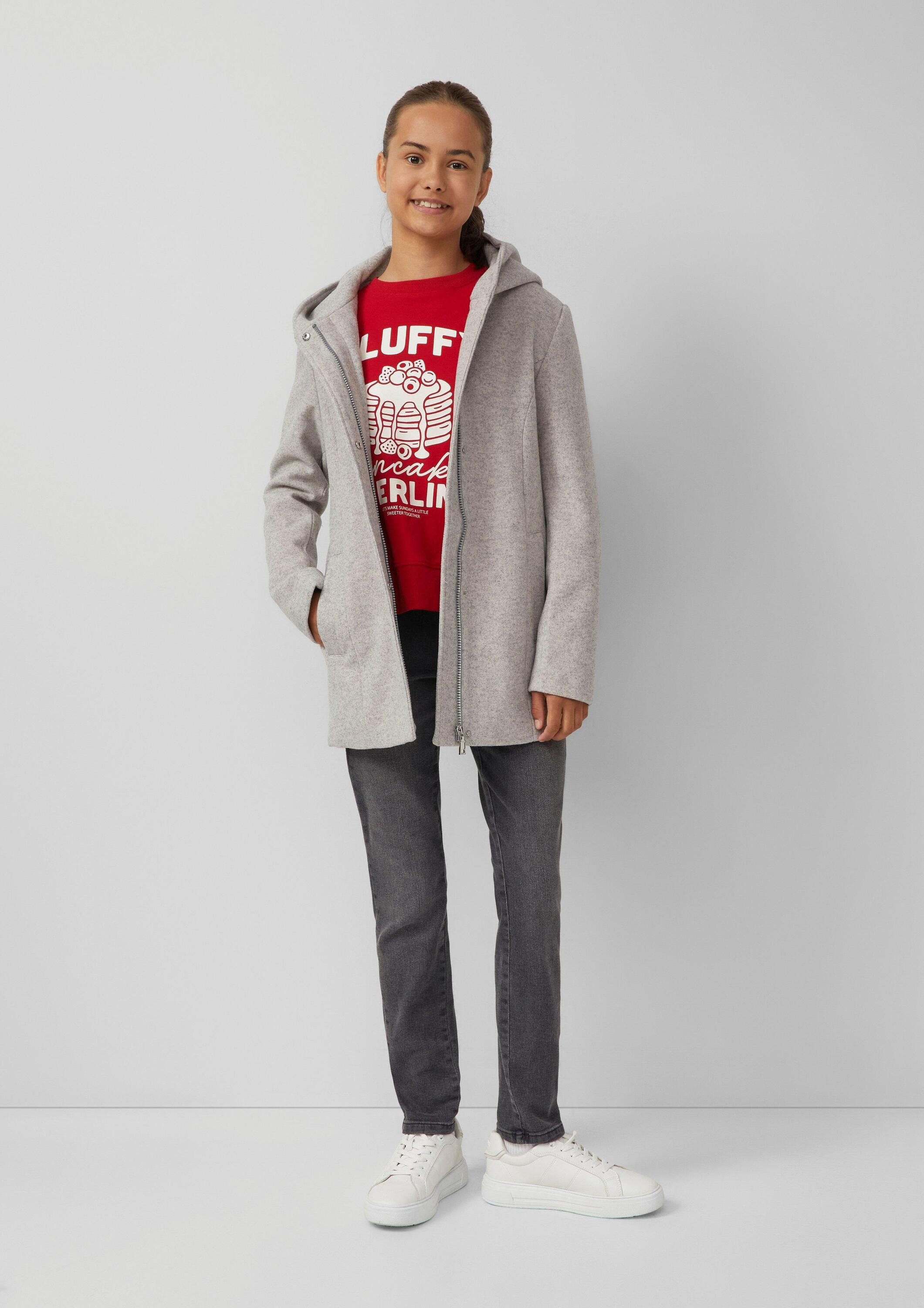 s.Oliver Outdoorjacke Outdoor-Mantel Webware-Mantel mit fixierter Kapuze und verdeckter Knopfleiste