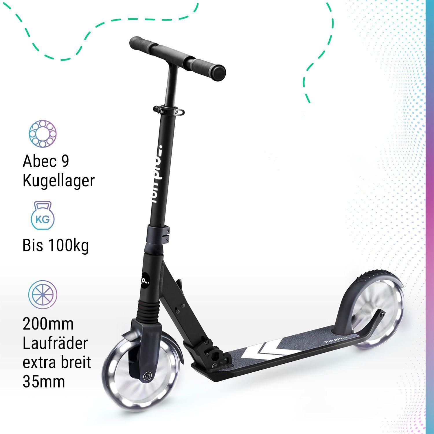 Sport Scooter fun pro Cityroller FIVE Roller ab 10 Jahre faltbar höhenverstellbar Tragegurt Reibungsbremse