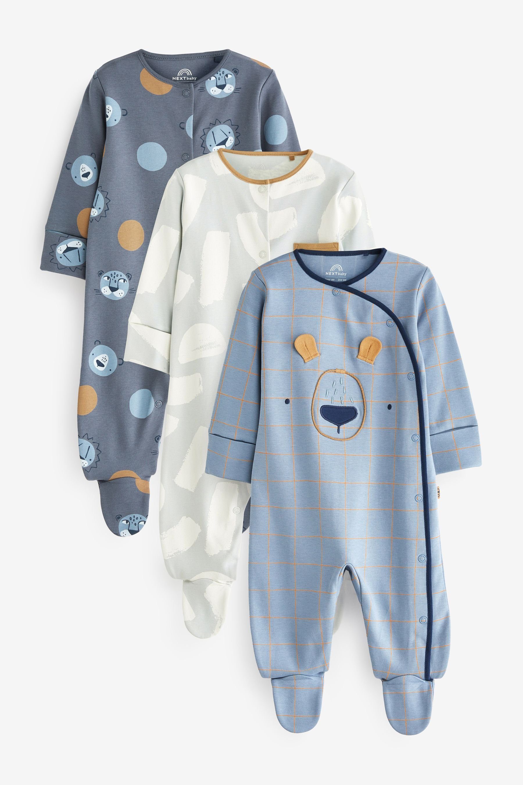 Next Schlafoverall Gerippte Babyschlafanzüge, 3er-Pack (3-tlg) Blue