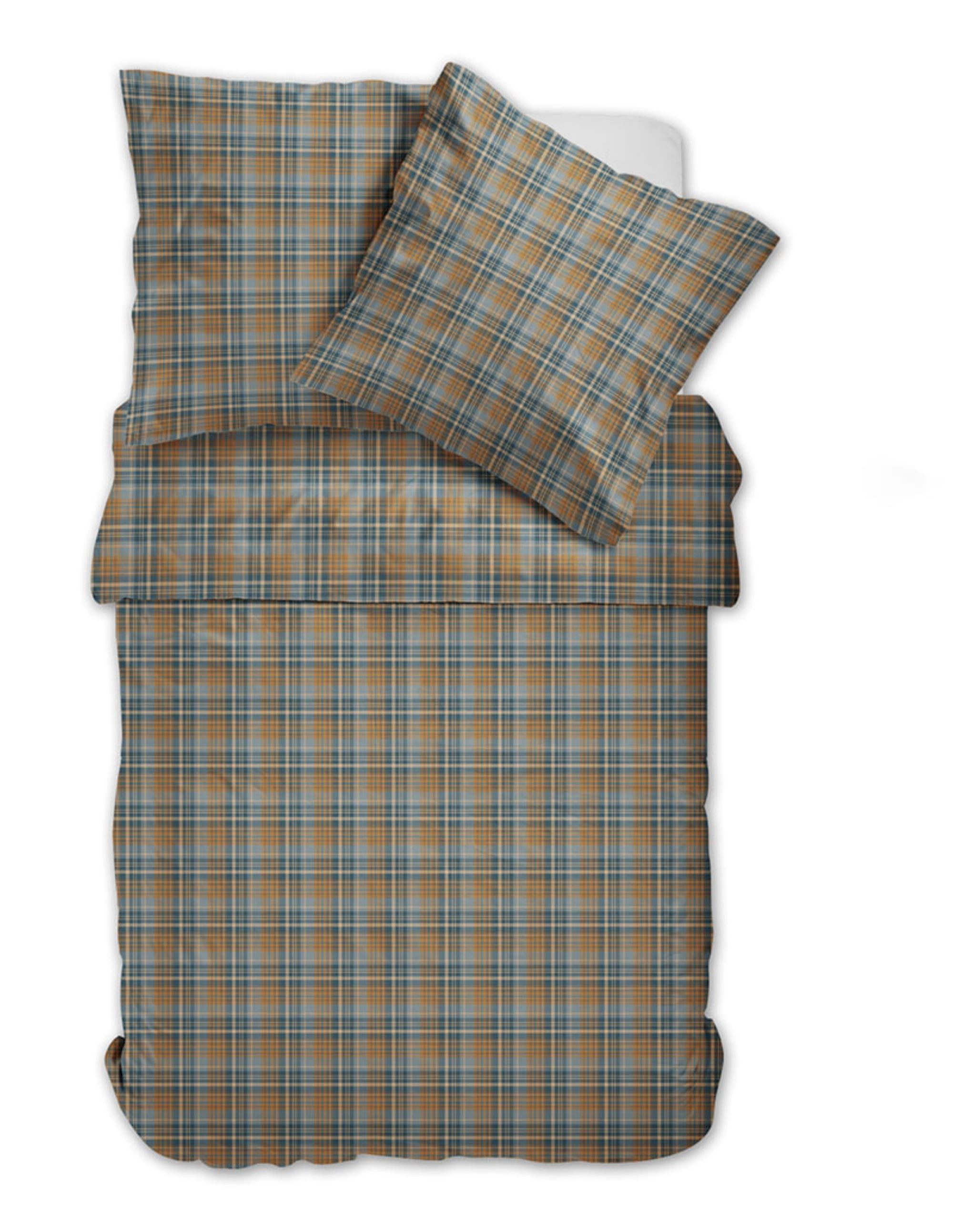 Dormabell Bettwäsche Dormabell Flanell Bettwäsche 155x220 cm Karo kariert blau sand, Flanell, 2 teilig, perfekt für kalte Nächte, kuschelig weich