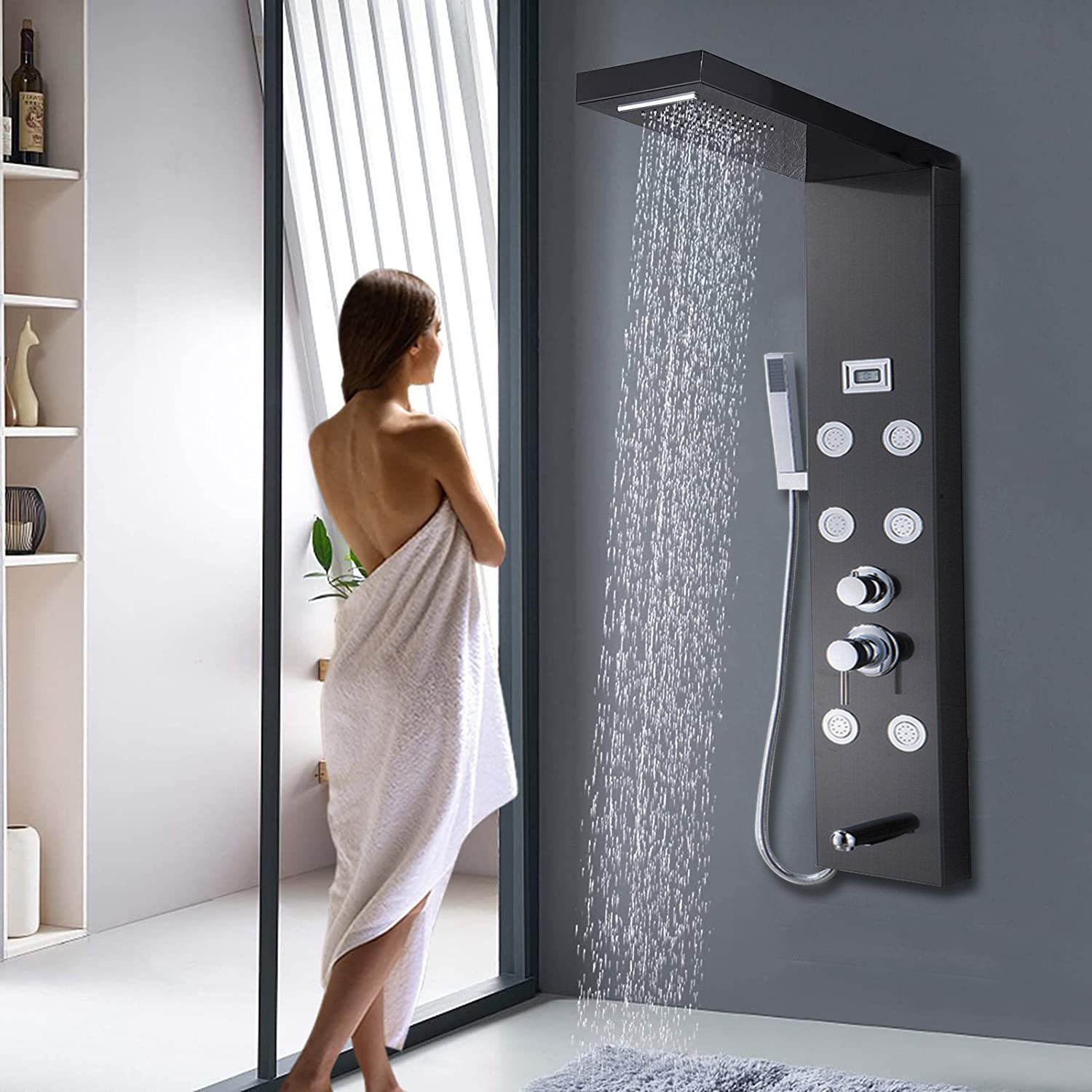 XERSEK Brausegarnitur Duschpaneel Schwarz mit Armatur, Duschsystem mit Temp günstig online kaufen