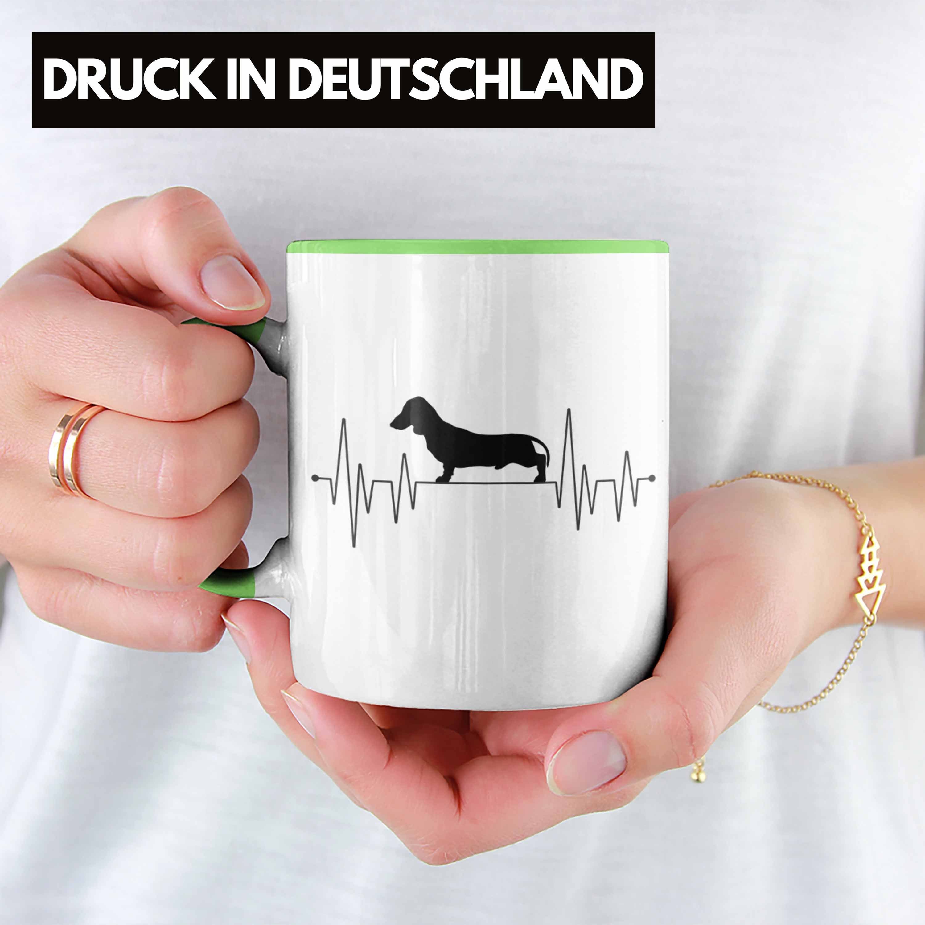 Frauchen Trendation Geschen Tasse Grafik Tasse Geschenk Mom Grün Dackel Dackel-Besiterin für