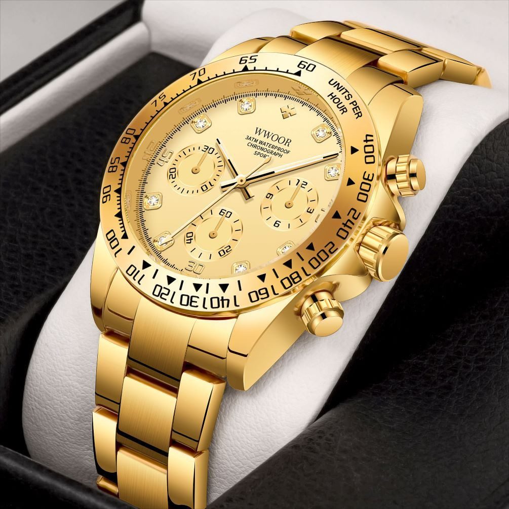 Tidy Quarzuhr WWOOR Herren-Armbanduhr,Chronograph, Edelstahl, Gold günstig online kaufen