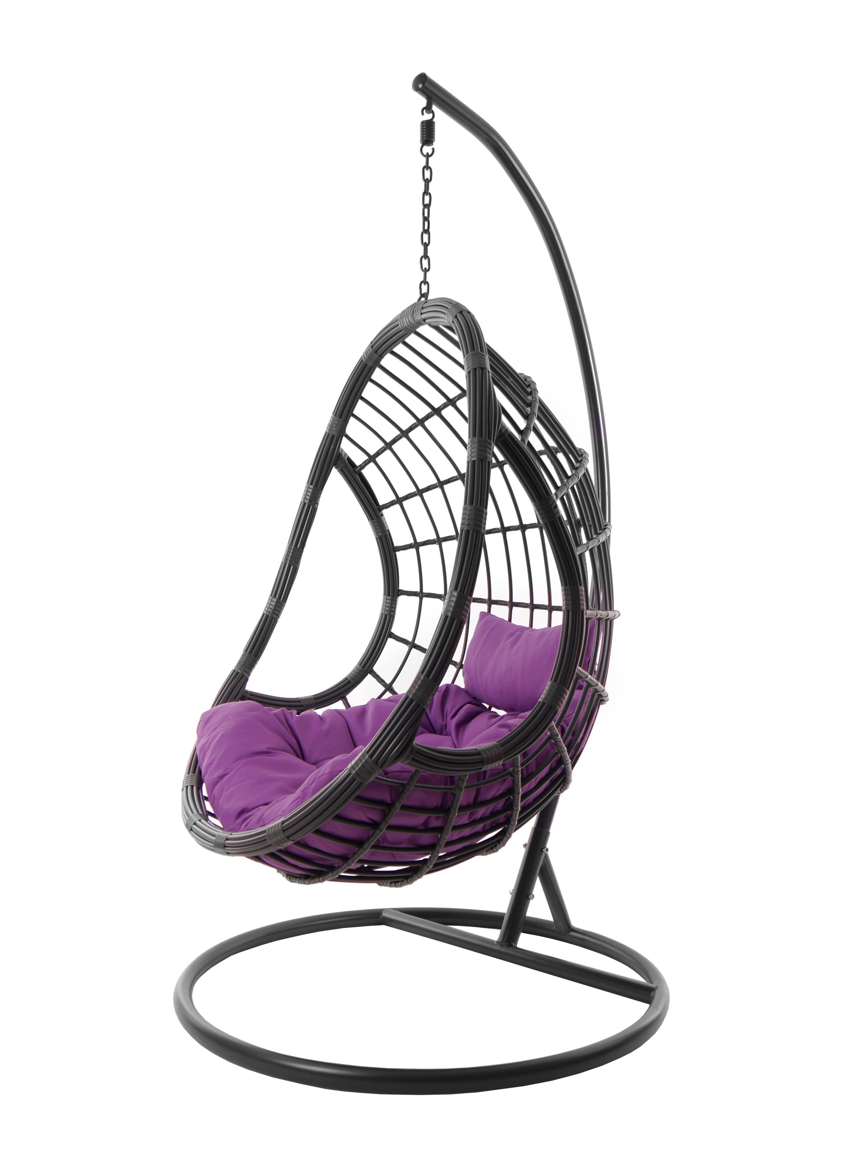 KIDEO Hängesessel Hängesessel PALMANOVA grau, eleganter Hängestuhl in grau, inklusive Gestell und Kissen lila (4050 violet)