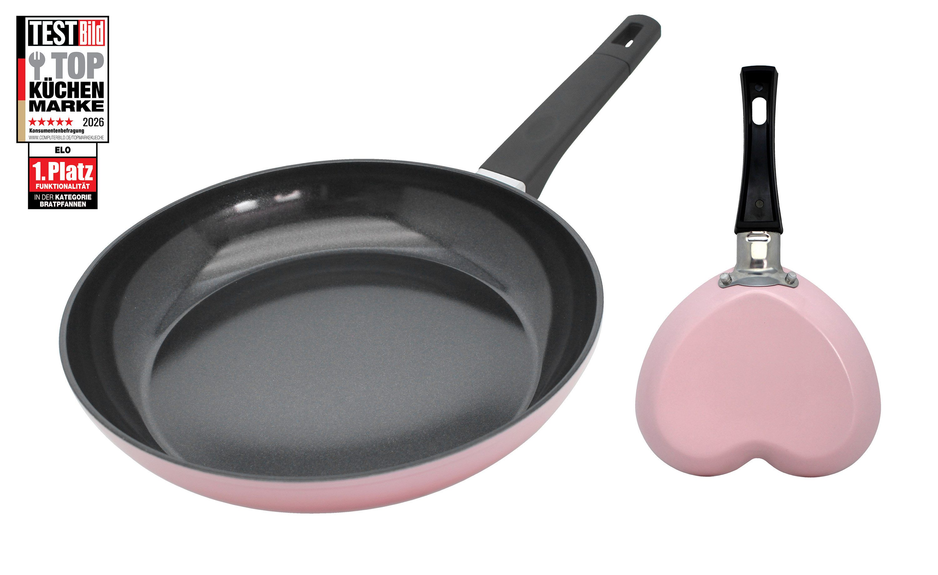 Elo Basic Bratpfanne Basic Pfanne + Gratis Mini Herzpfanne, Aluminium (Set, 2-tlg), aussen rosé Silicon Polyester beschichtet