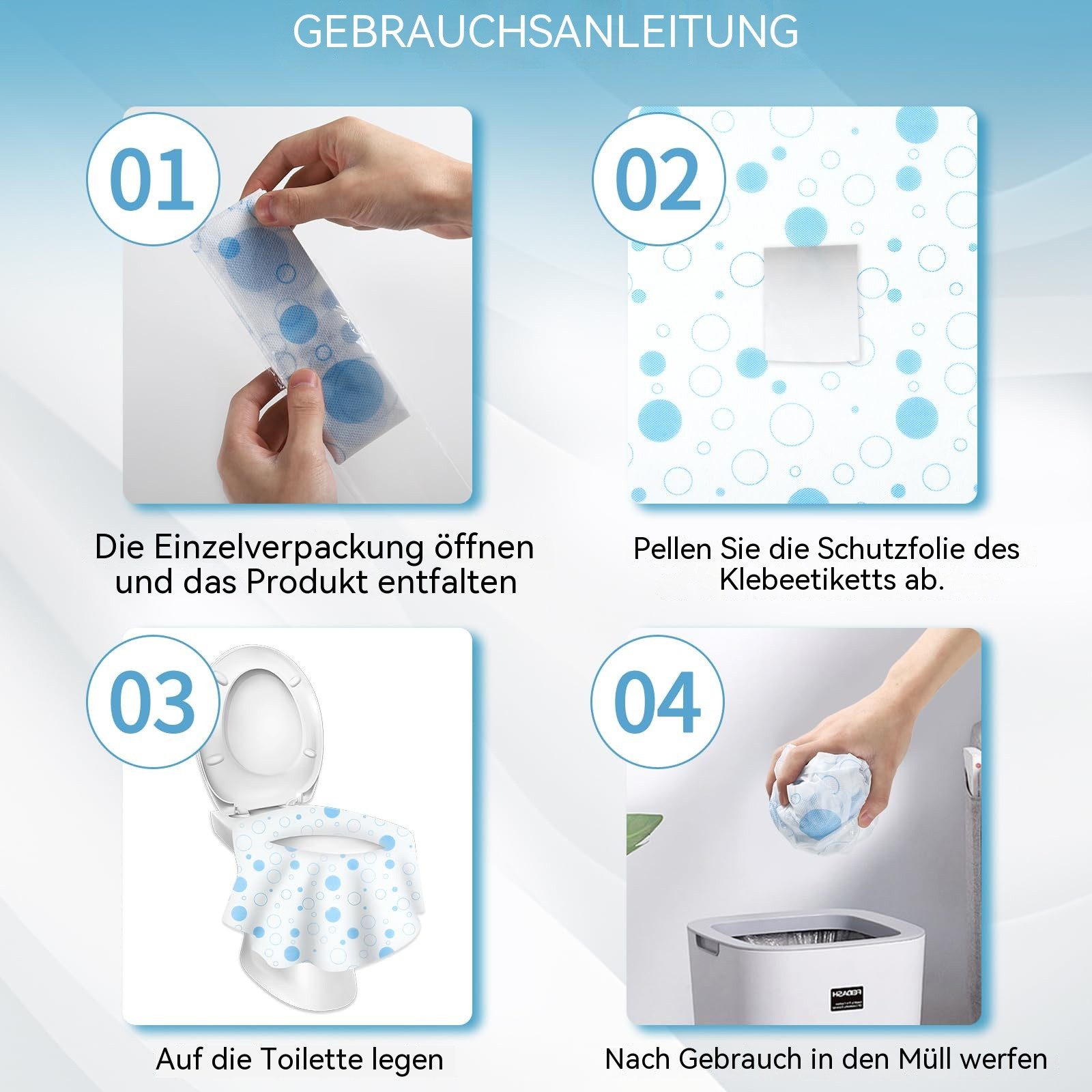 Diwzbyn WC-Deckelbezug Einweg Toilettensitzbezug, spülbare WC Toilettenauflage für Unterwegs, Vliesstoff, 10PCS, Universal Rutschfester Wasserdichter Und Antiba – Bild 5 von 5
