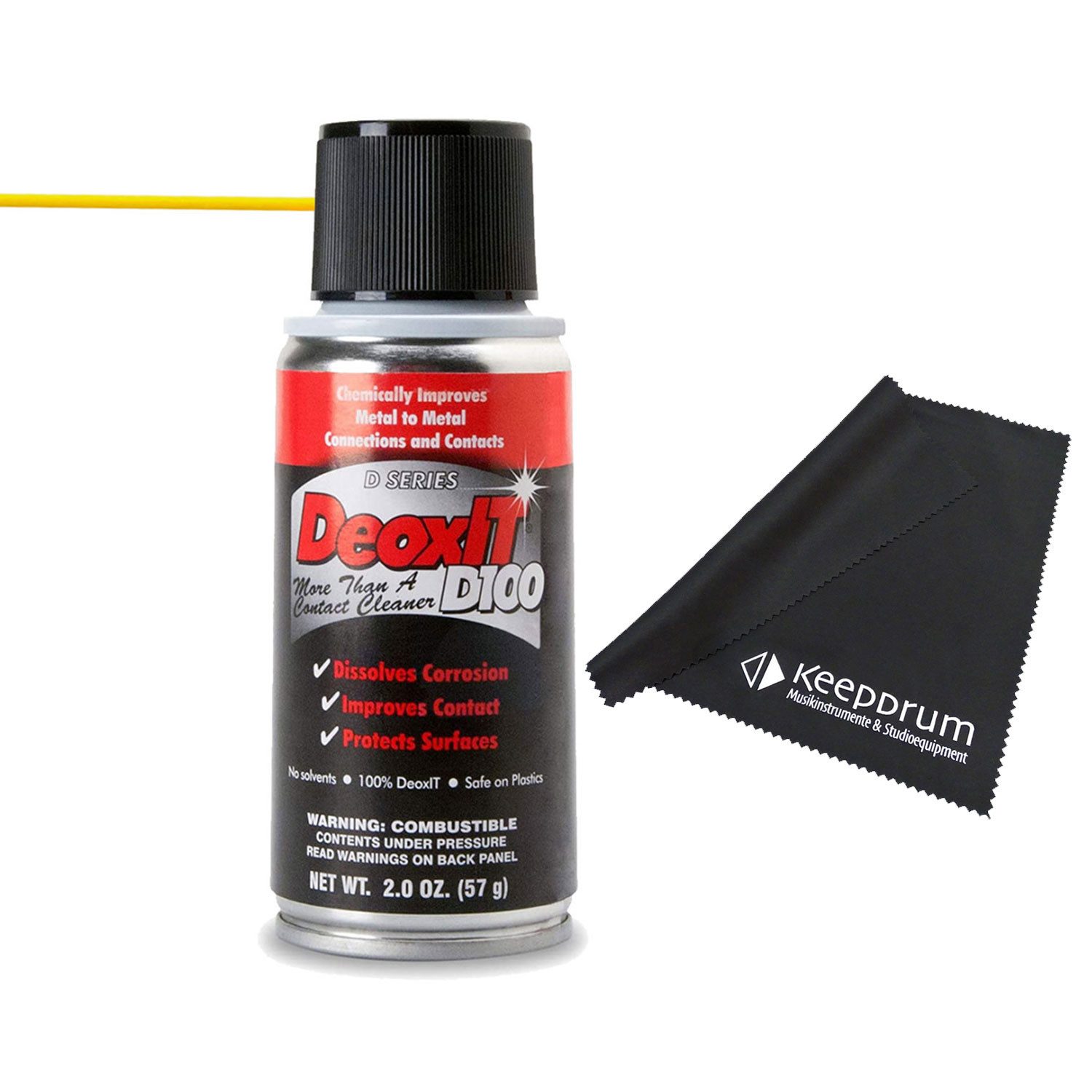 Caig Feinmechaniköl Caig DeoxIT Kontaktspray D100S-2 Kontakt-Reiniger mit Mikrofasertuch, (Kontaktspray, 1-St., Kontaktspray), Vorteils-Set mit Mikrofasertuch
