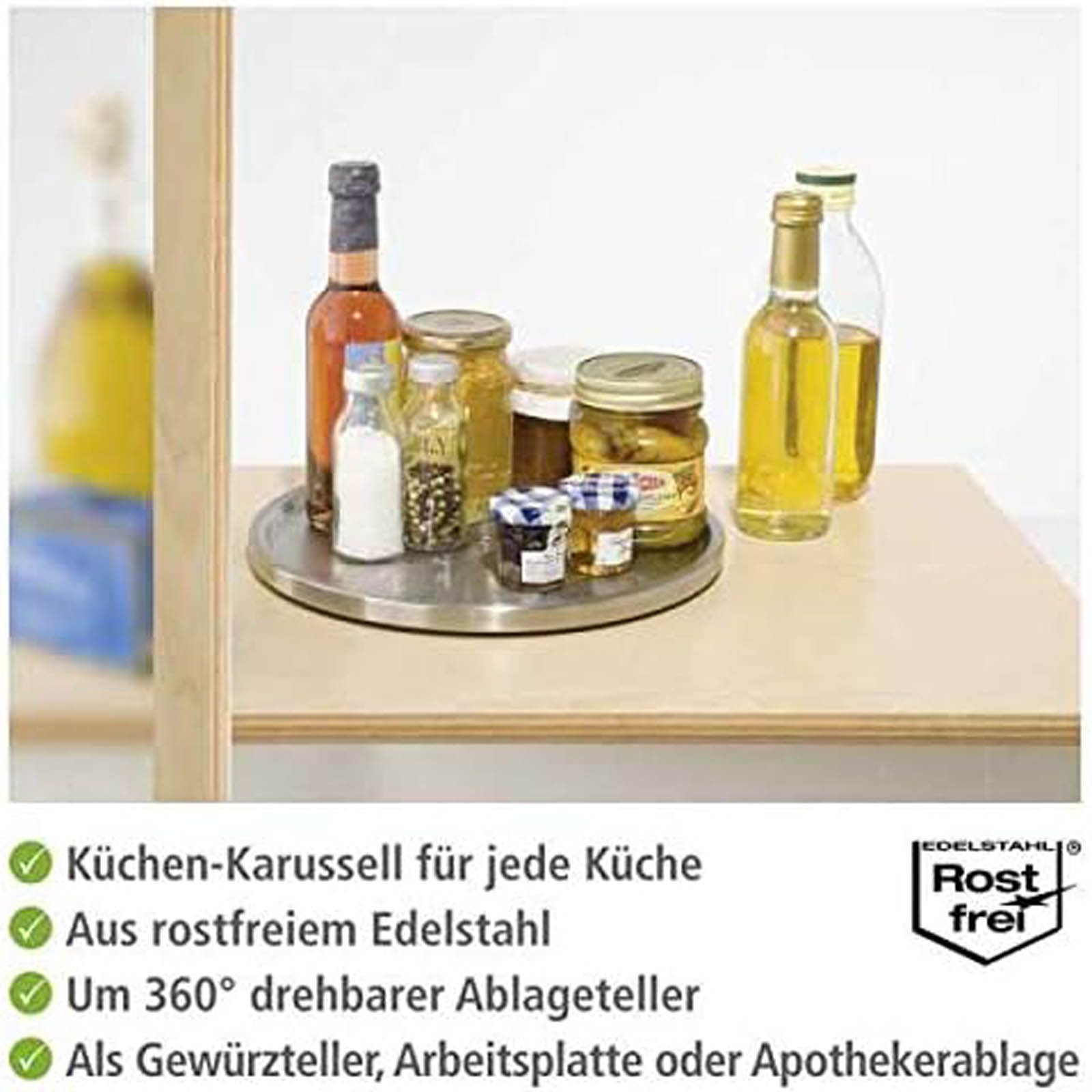 WENKO Drehteller Küchen-Karussell Drehplatte Organizer für Gewürze, Öl und Saucen, aus Edelstahl Matt Ø 26,5 cm – Bild 3 von 5