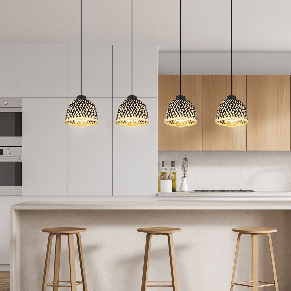 GLOBO LIGHTING Hängeleuchte, Leuchtmittel nicht inklusive, Hängelampe Esszimmerleuchte Boho Bambus Schirm braun 4-flammig L 119cm