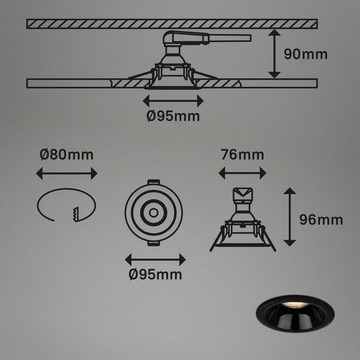 Briloner Leuchten LED Einbauleuchte 7042-035, ohne Leuchtmittel, 3er Set, Zurückgesetzte Fassung, schwarz, exkl. GU10, Ø 9,5 x 6,1 cm