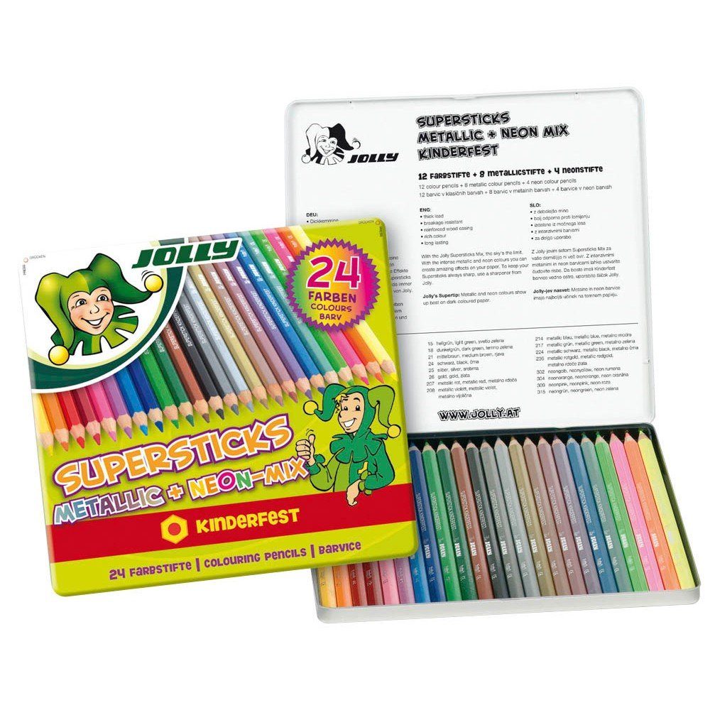 JOLLY 24x SUPERSTICKS METALLIC + NEON-MIX Buntstifte farbsortiert Tintenpatrone