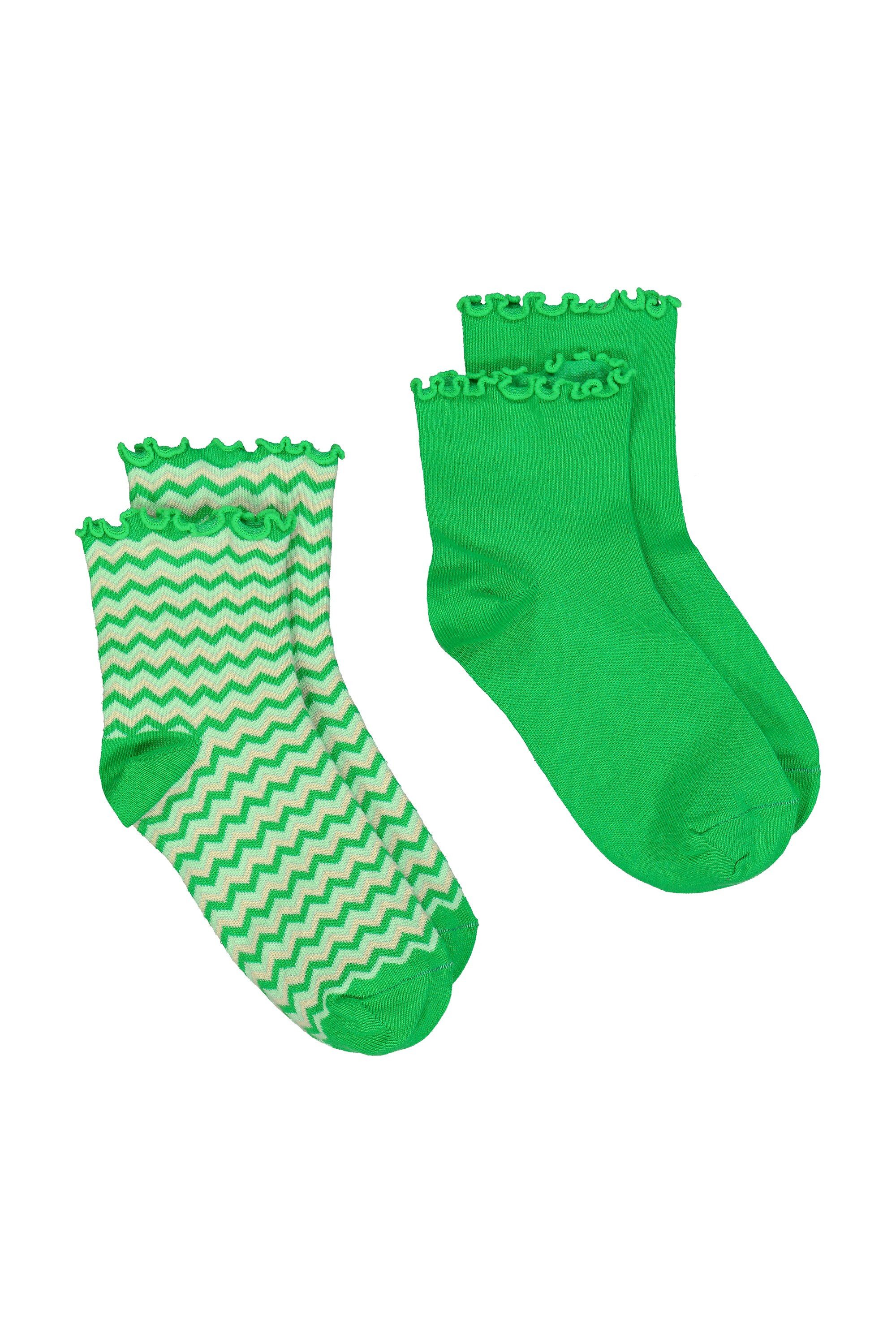Ulla Popken Kuschelsocken Strümpfe 2er-Pack Rüschenkante Zacken/uni