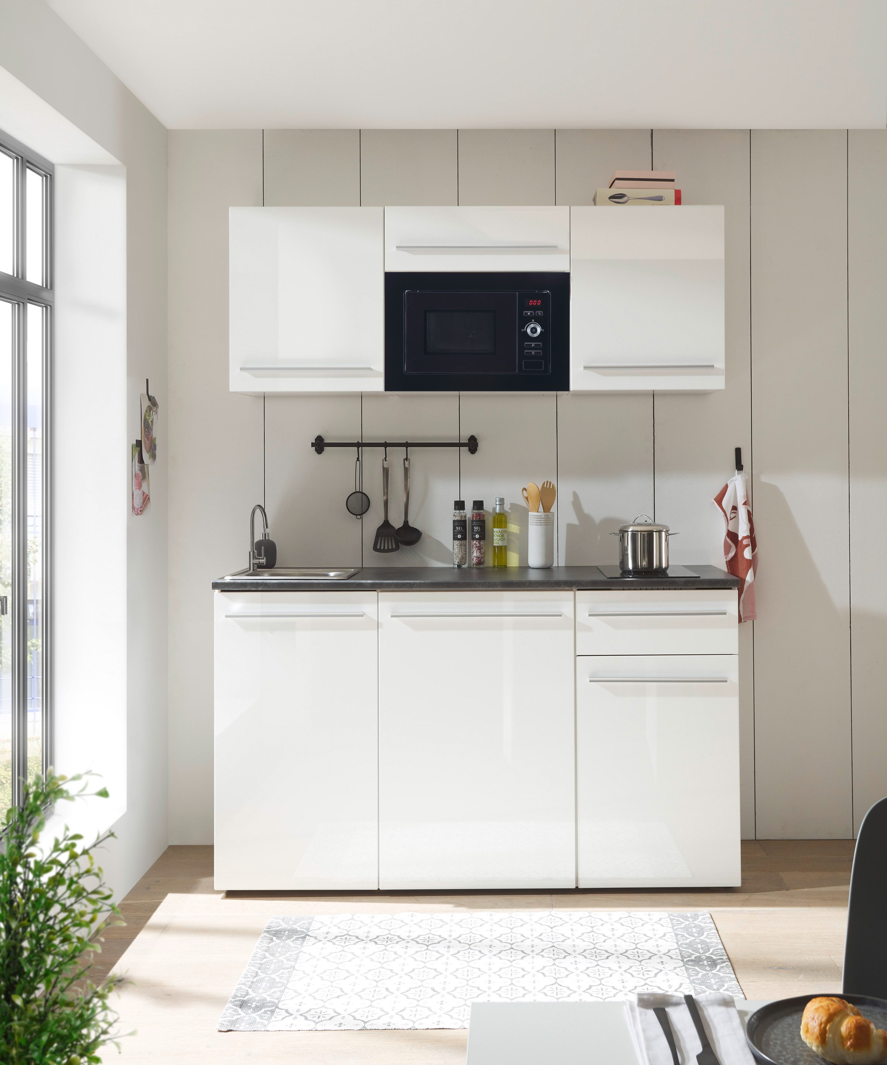BASIC by Balculina Pantryküche Jazz Singleküche, Breite 160 cm, wahlweise mit E-Geräten und Mikrowelle