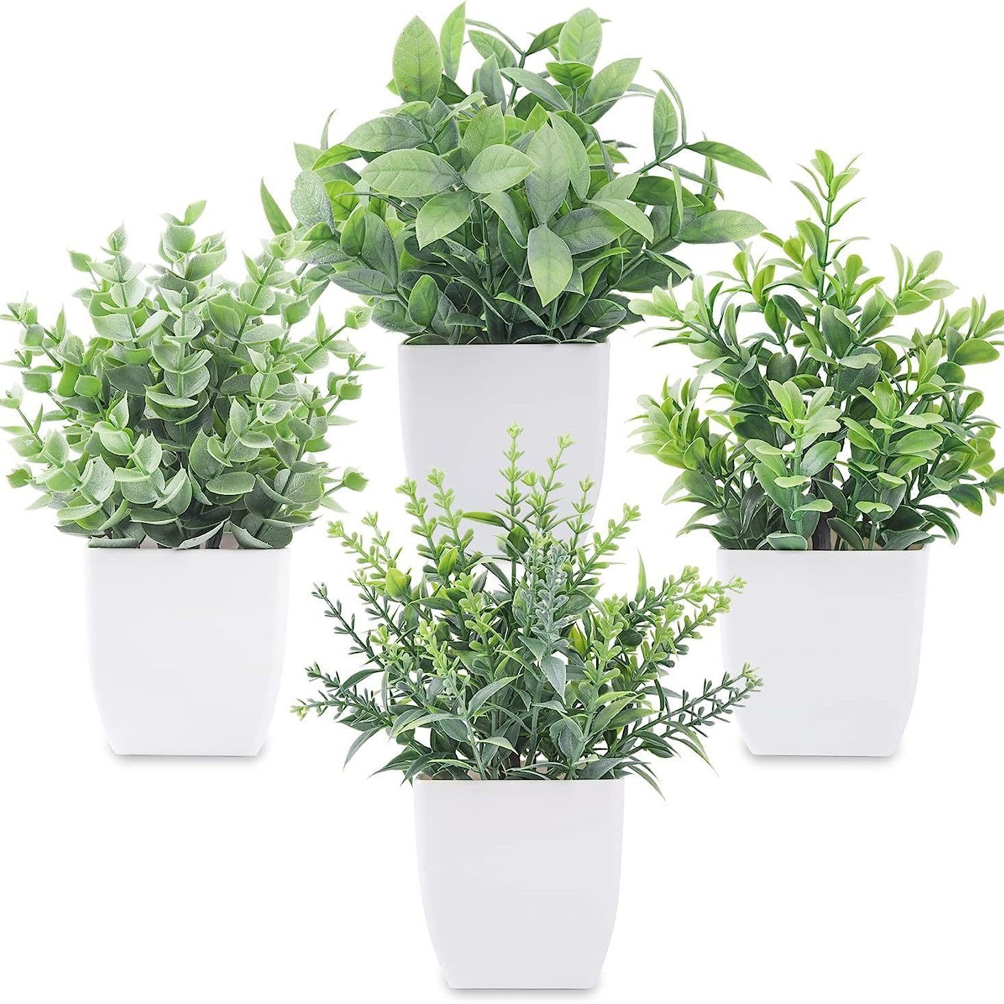 Kunstpflanze 4 Stück Künstliche Pflanzen mit Topf,Kunstpflanze Klein Eukalyptus,