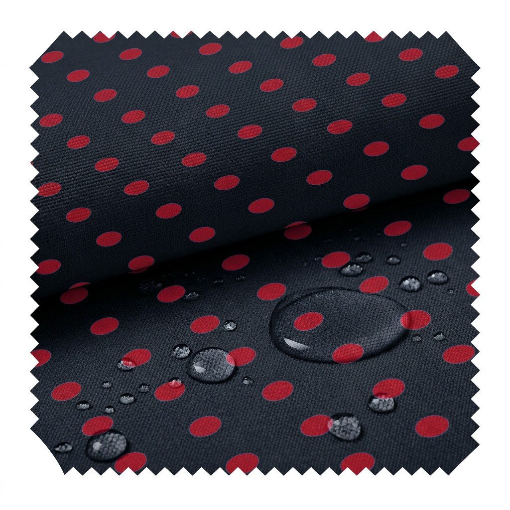 novely® Stoff OXFORD 210D D10 Schwarz Rot Gepunktet Printstoff Outdoor, Wasserabweisend, Outdoor, Meterware, 1lfm