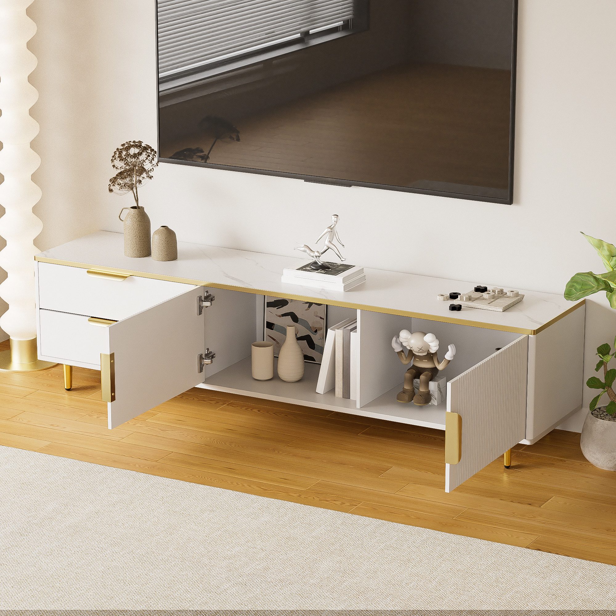 Fine Life Pro TV-Board TV-Schrank, niedriger Teller mit geschnitzter Textur