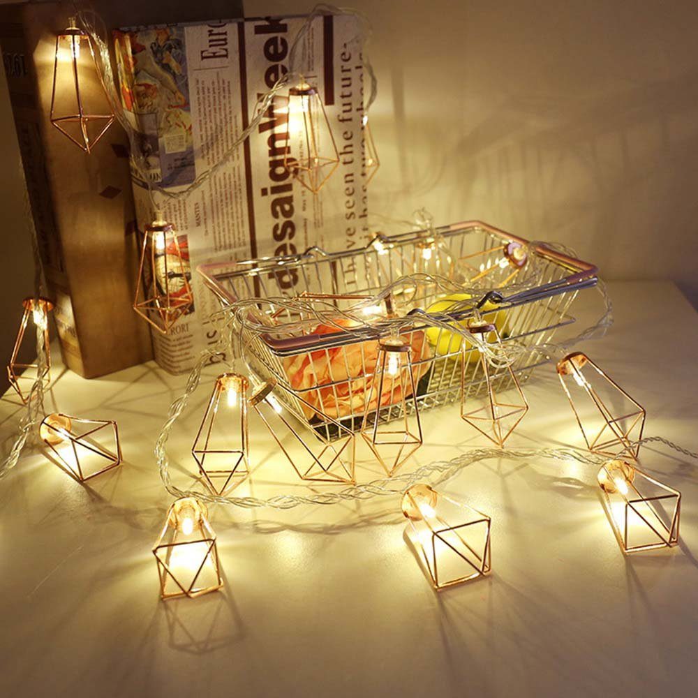 Batterie, Rose Weihnachten Schlafzimmer, Diamantförmig, Gold, Metall, für LED-Lichterkette Deko Hochzeit Rosnek Party
