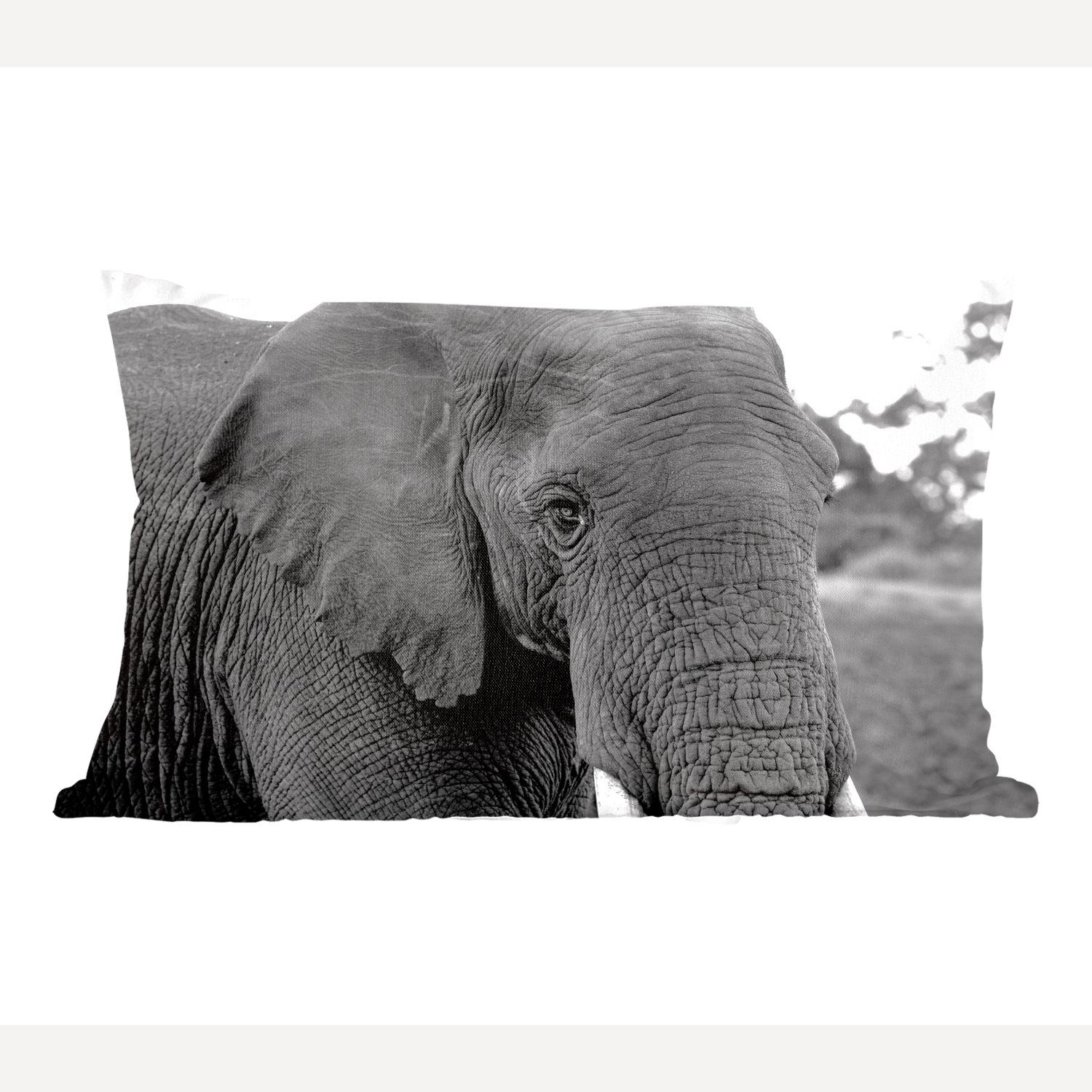 MuchoWow Dekokissen Elefant - Tiere - Schwarz - Weiß - Natur, Wohzimmer Dekoration, Zierkissen, Dekokissen mit Füllung, Schlafzimmer