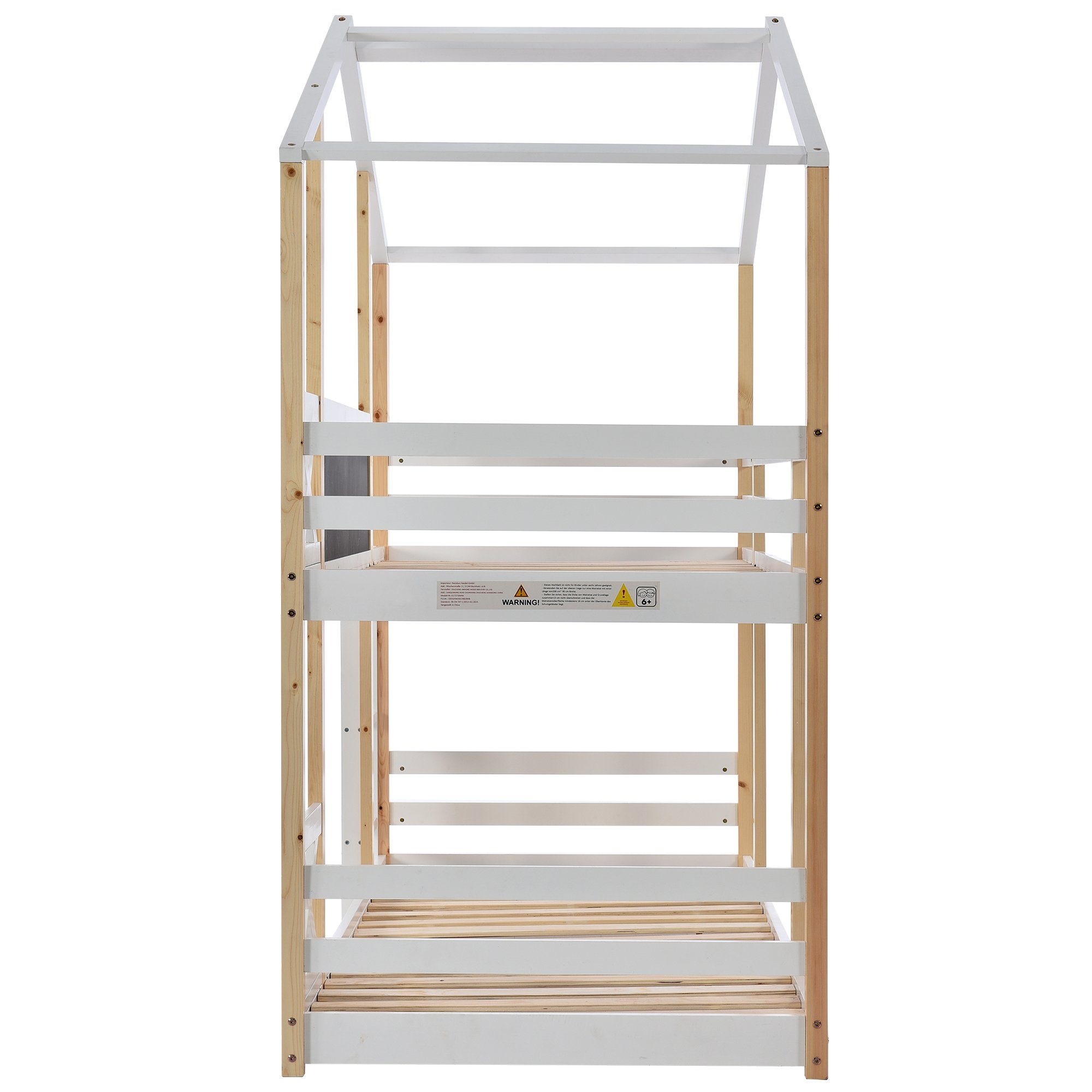 Etagenbett (Kinderbett), Hochbett mit Rausfallschutz, Trittleiter und Lattenrost, 90x200cm