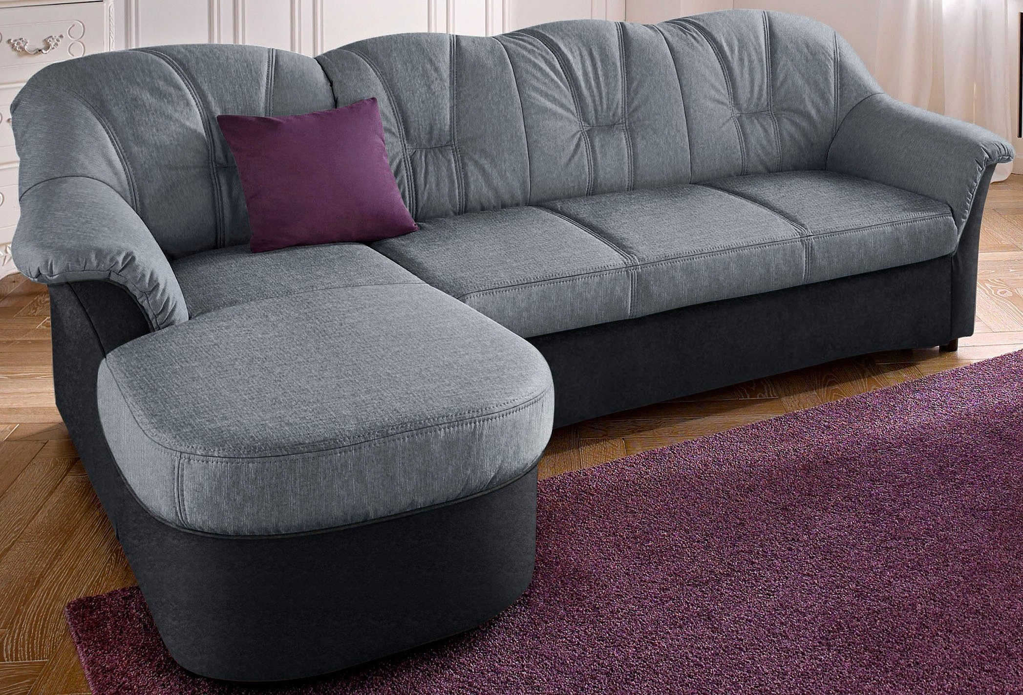 DOMO collection Ecksofa Flores Schlafsofa, B/T/H: 233/142/86 cm, L-Form, wahlweise mit Bettfunktion, wahlweise mit Federkern, auch in Leder