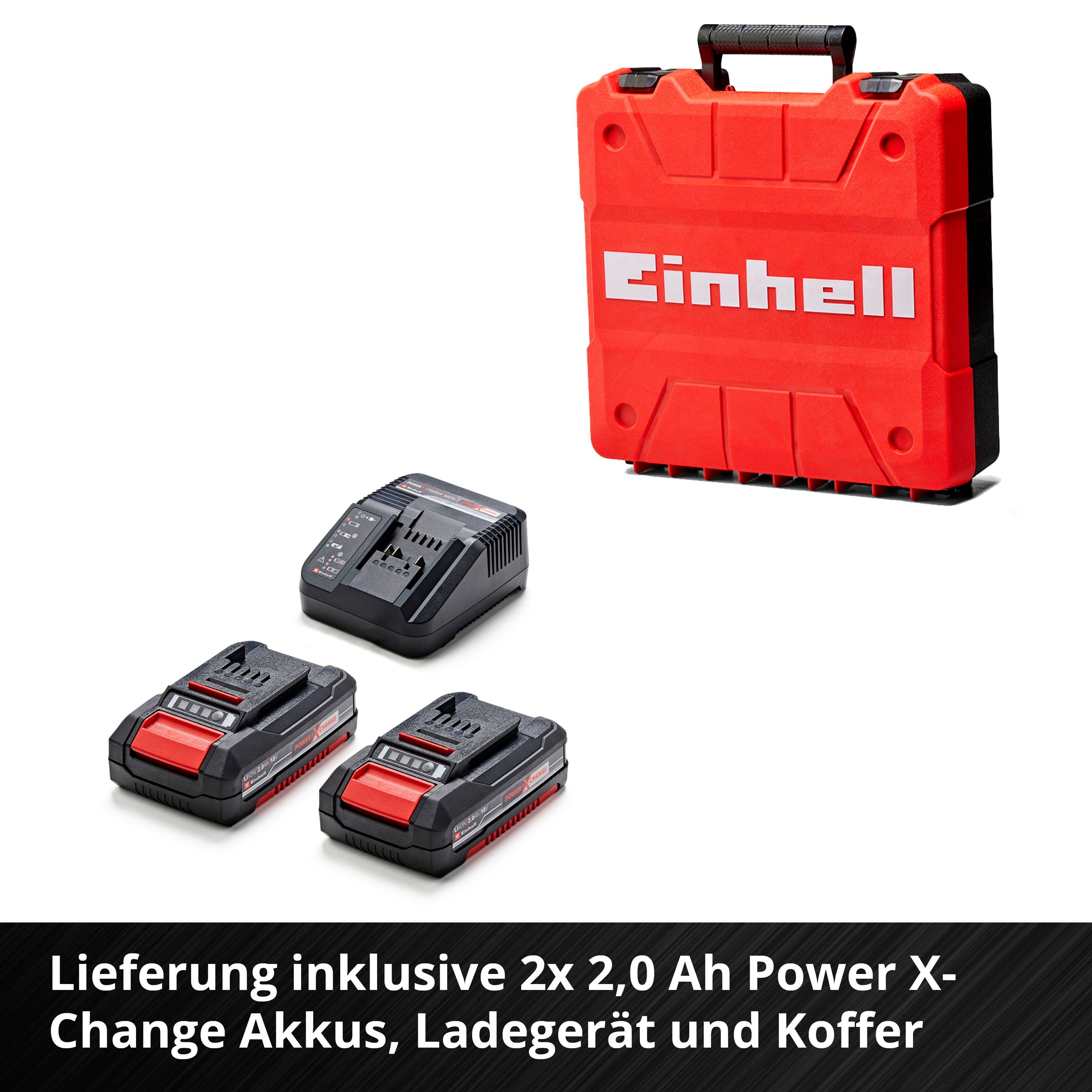 Einhell Akku-Schlagbohrschrauber TP-CD 18/50 Li-i BL (2x2,0Ah), max. 1800 U/min, (Set, 5-tlg), inklusive 2 Akkus, Ladegerät und Aufbewahrungskoffer