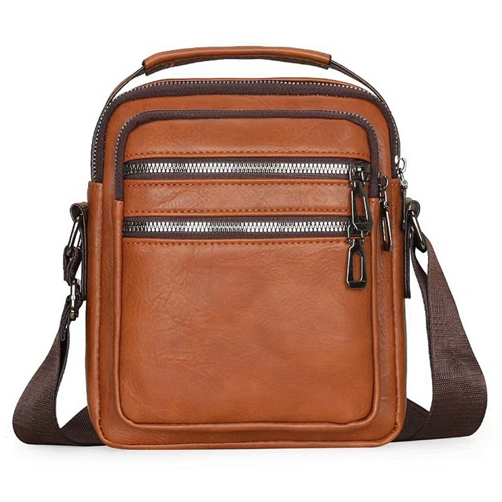 MIRROSI Schultertasche Herren Umhängetasche Kunstleder Vintage – Crossbody mit Tragegriff, ca.20x18x6cm, Reißverschlussfächern & verstellbarem Gurt