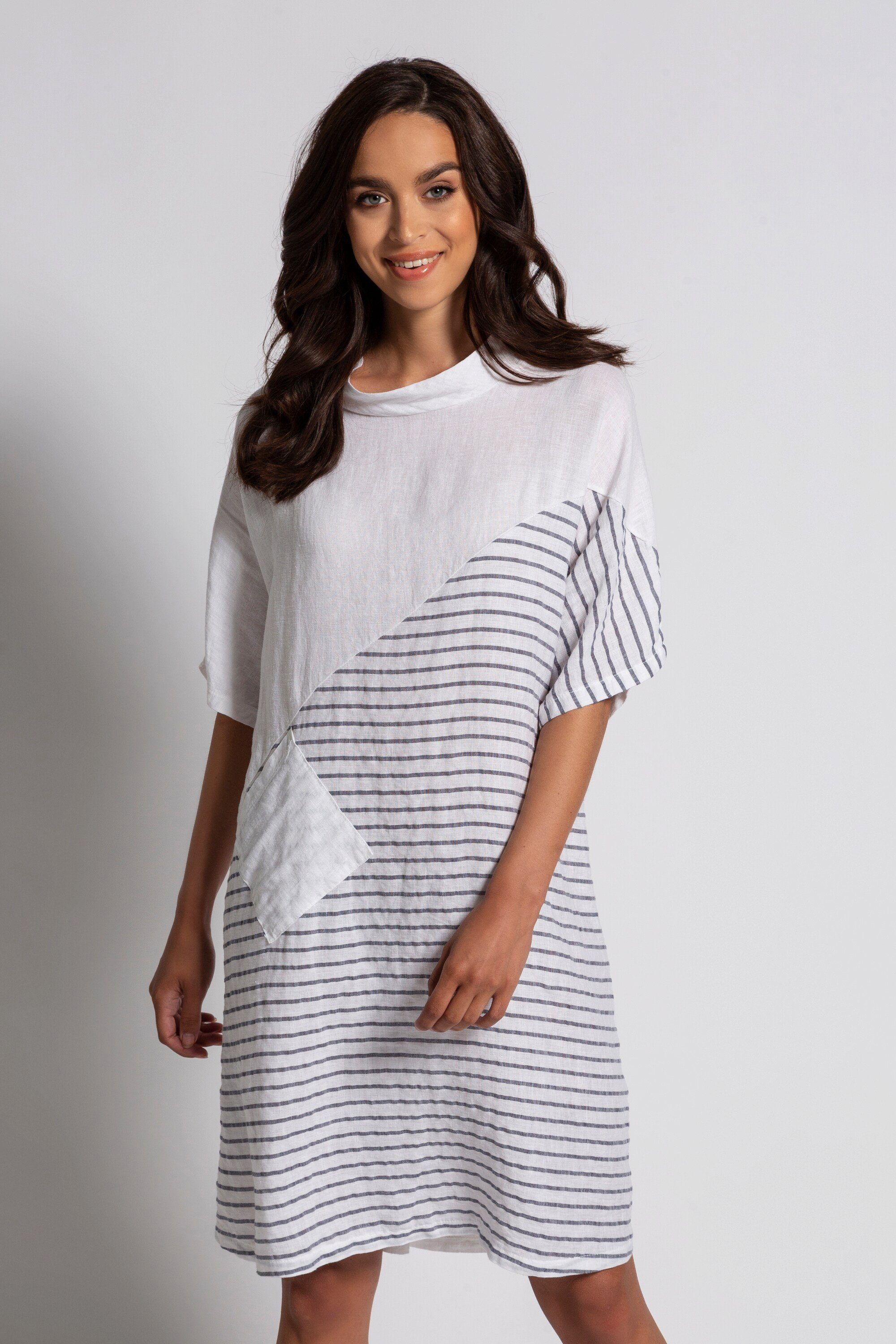 Gina Laura Jerseykleid Kleid teils geringelt 3/4-Arm Leinen