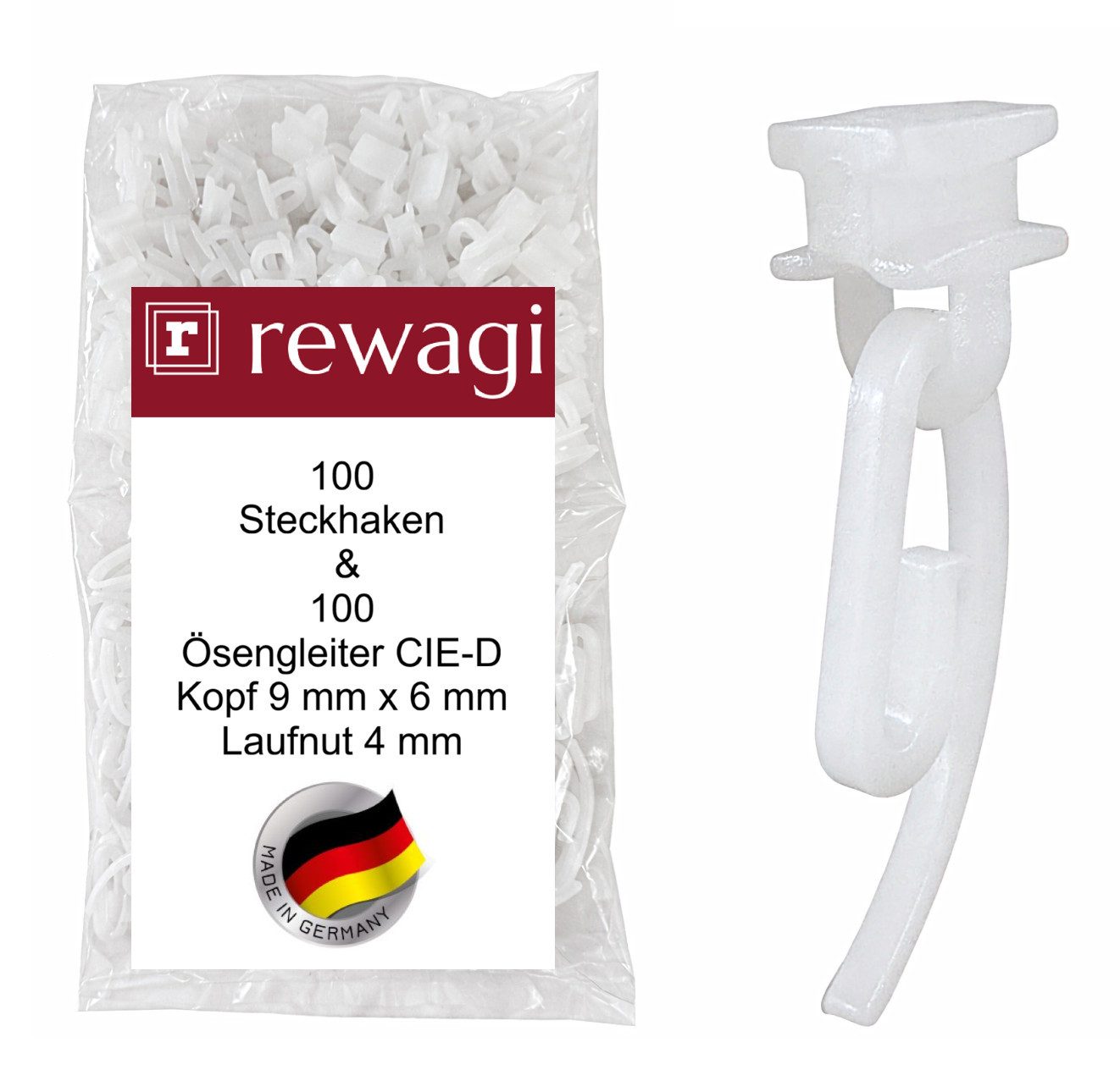 rewagi Ösengleiter Gardinenhaken & Ösen-Gleiter CIE-D 200er Set 4 mm, Gardinen, Gardinenschienen, Innenlaufsysteme, Vorhänge, (200-St), Verkaufseinfach SET 200 Stück