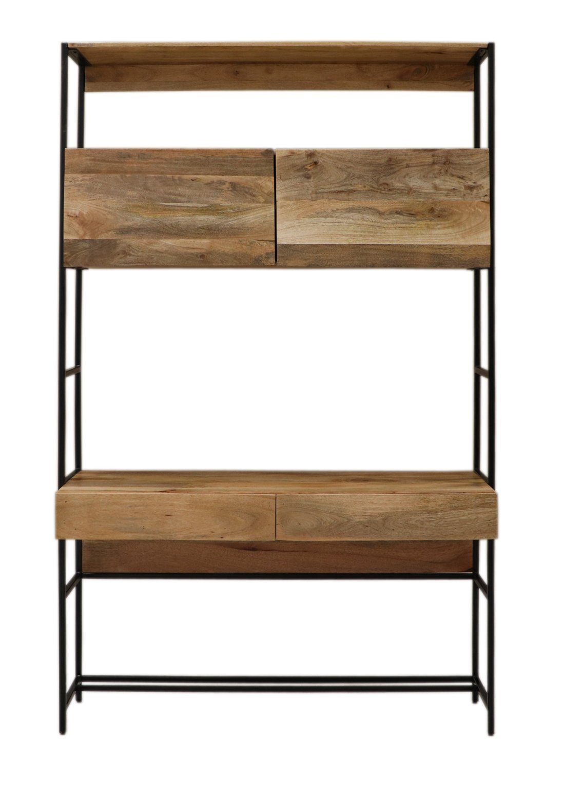Indischesmoebelhausde Regal-Schreibtisch Schreibtisch mit Bücherregal Gita 130x213x55 aus Mango-Massivholz