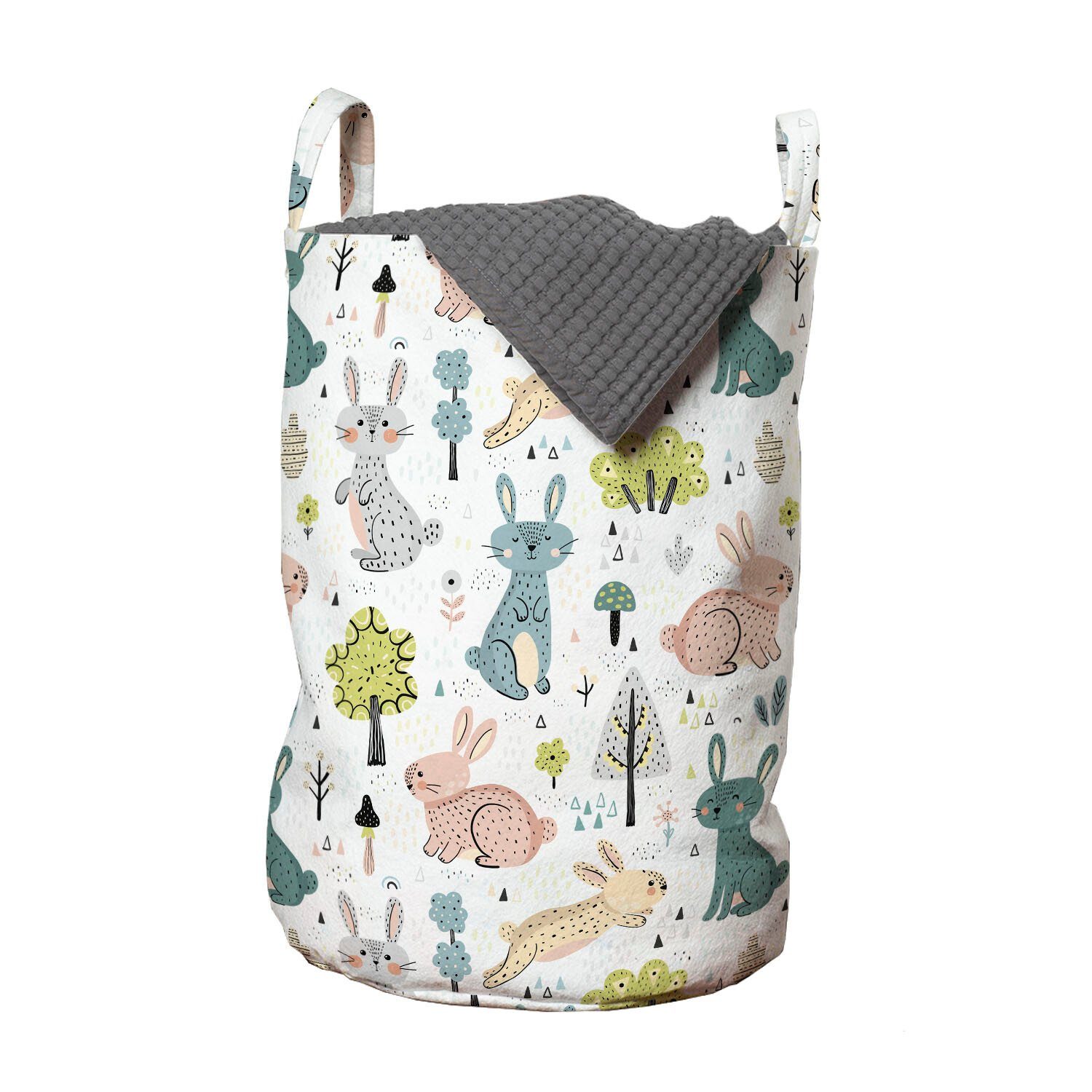 Abakuhaus Wäschesäckchen Wäschekorb mit Griffen Kordelzugverschluss für Waschsalons, Jungle Nursery Lustige Pastel Bunnies
