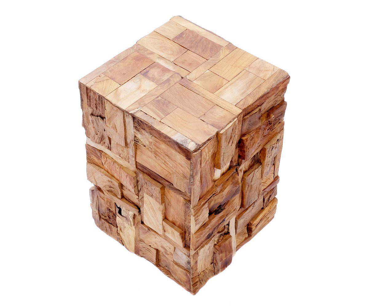 x (H Mosaik Echtholz cm x 55 55 Treibholz Holzhocker 40 Beistelltisch quadratisch x Hocker aus B Beistelltisch Holzblock Holzstücken T) als Brillibrum Sitzhocker oder robust Blumentisch x