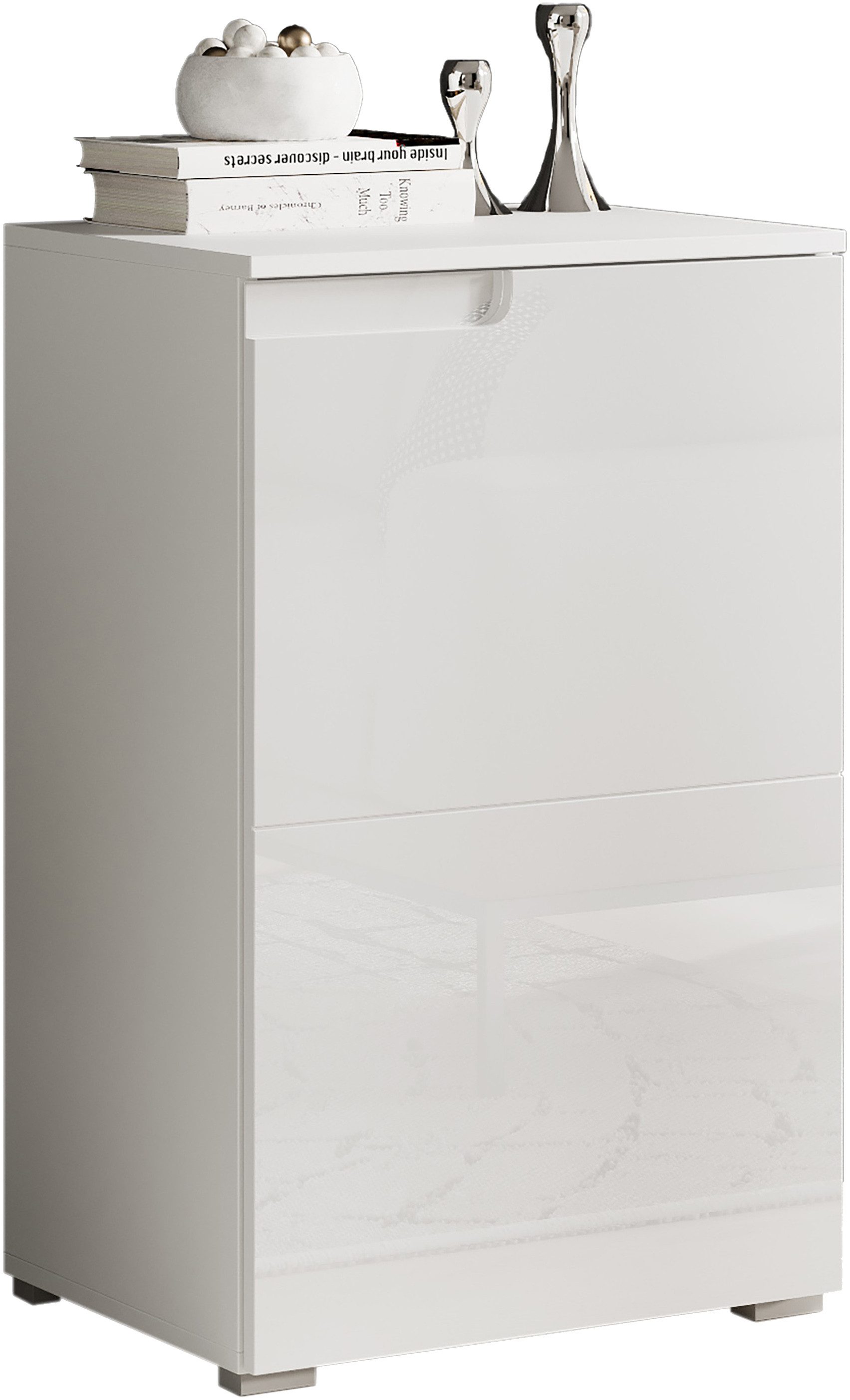 HBZ Kommode Spice Weiß Hochglanz, BxHxT 50x80x40 cm, Kommode mit 1 Tür und 1 Einlegeboden verstellbar
