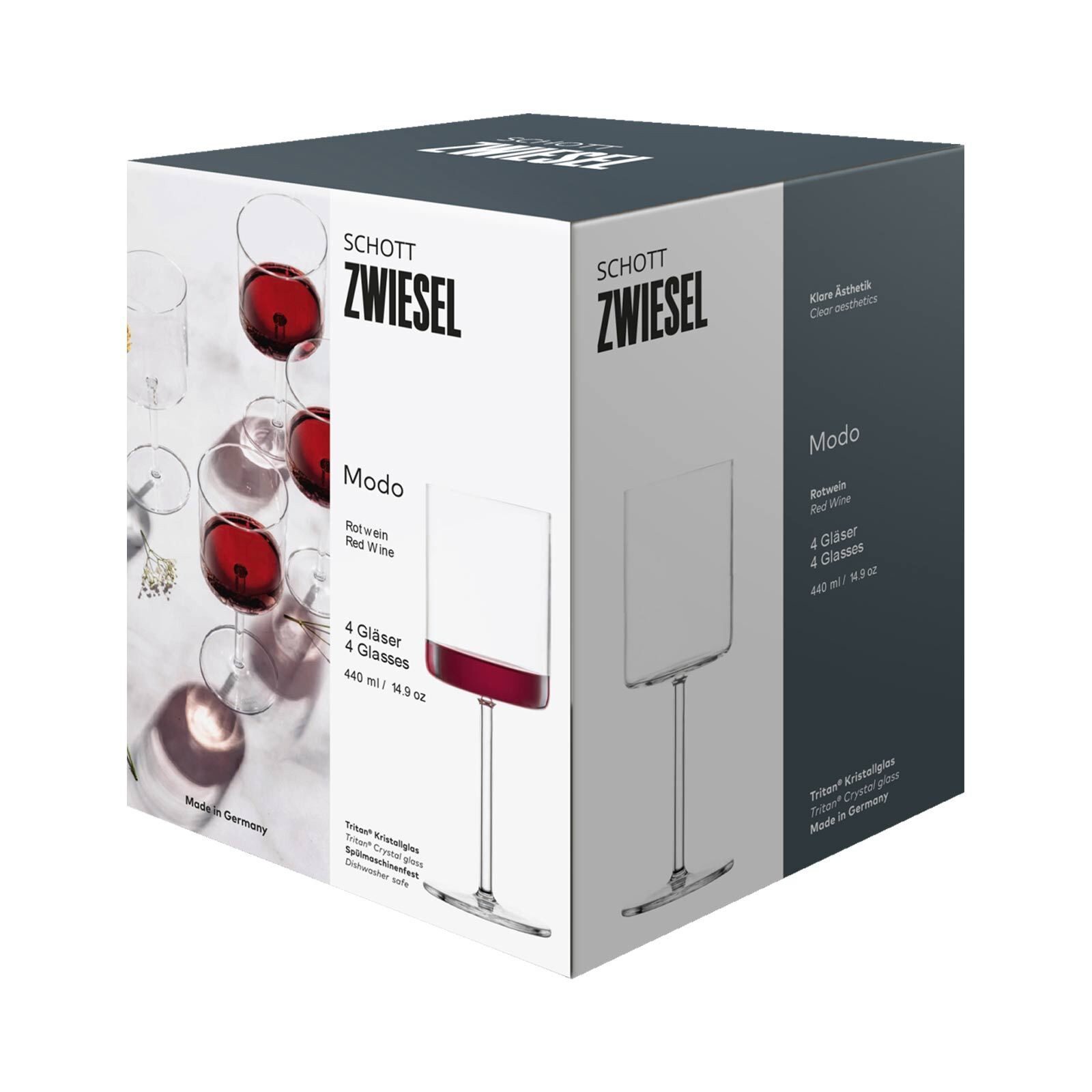 SCHOTT-ZWIESEL Rotweinglas Modo Rotweingläser 440 ml 4er Set, 4-tlg., Glas