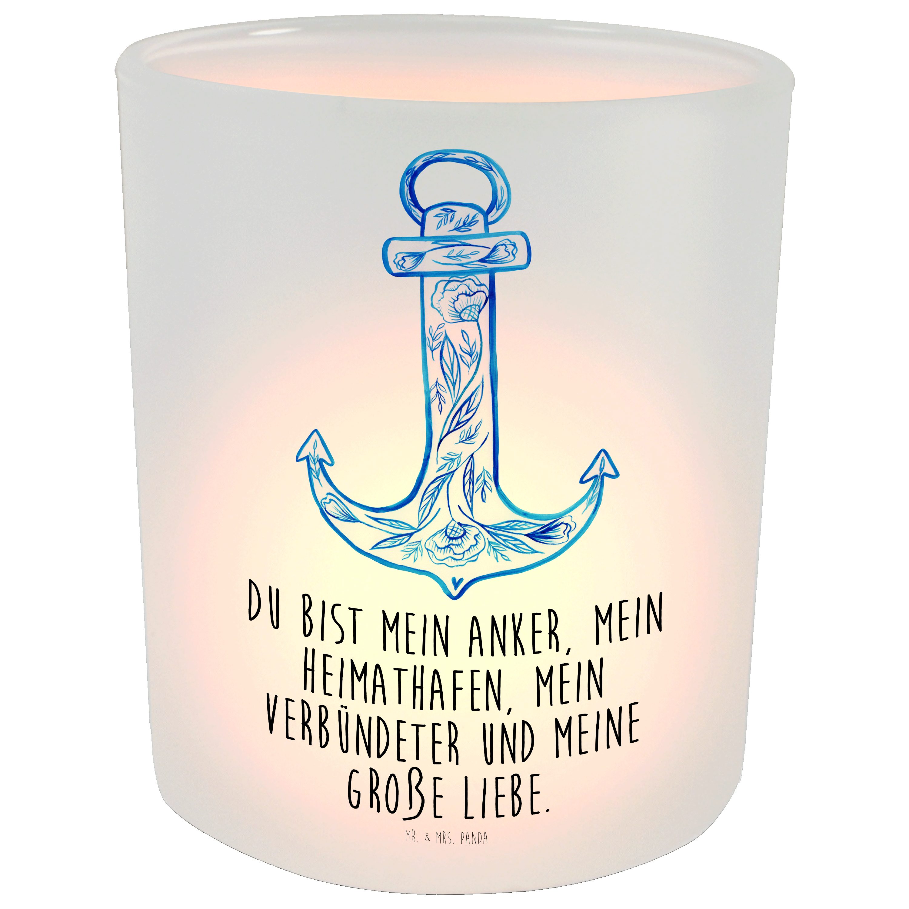 Mr. & Mrs. Panda Windlicht Anker Blau Transparent Geschenk