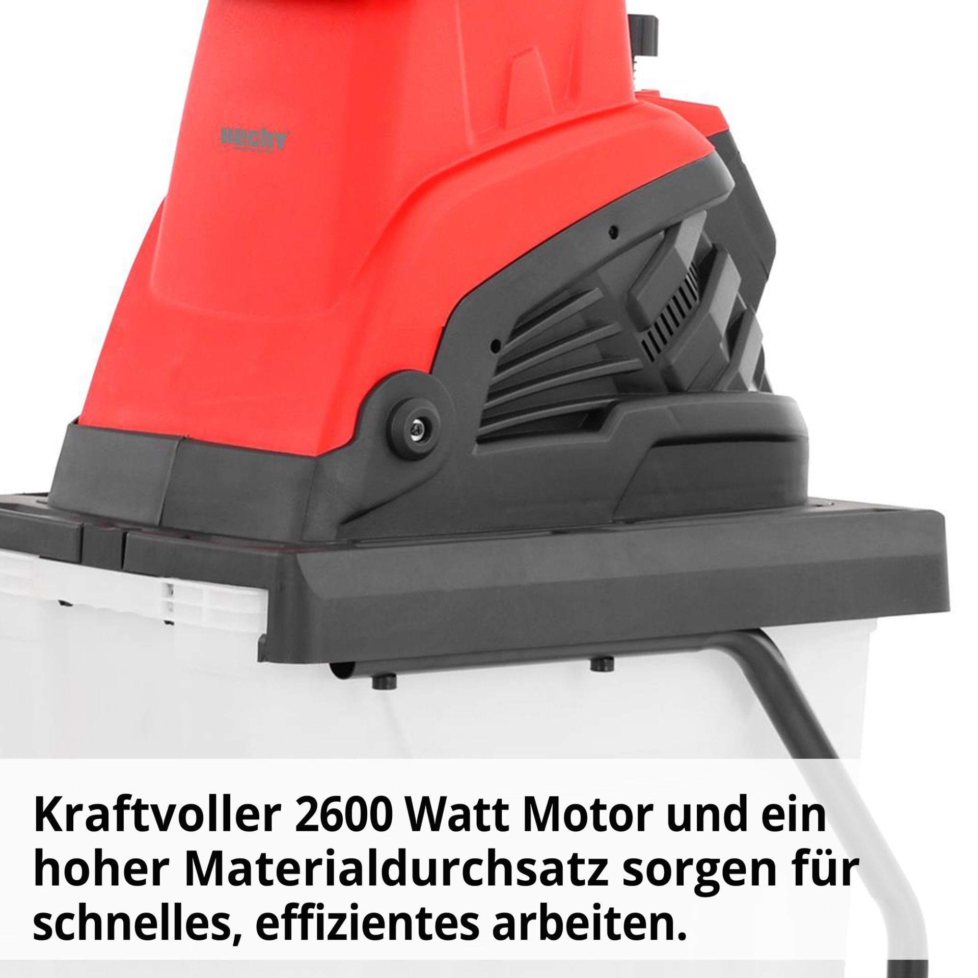 Hecht Messerhäcksler 626 Box Elektro-Gartenhäcksler 2600 W 60 l Fangbox, 4,5 cm max. Astdurchmesser, (1-St), Häckselgut bis 45 mm, leise, für Äste & Sträucher