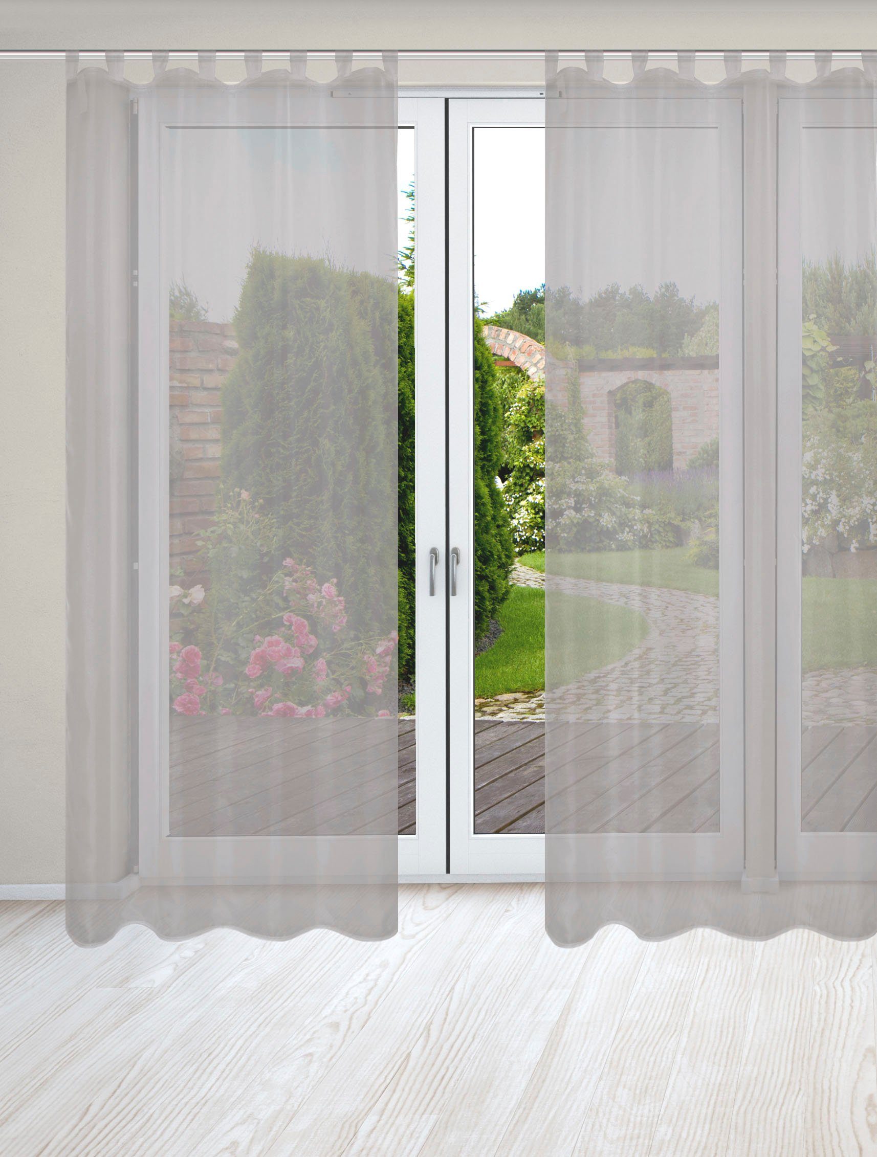 HOME WOHNIDEEN Vorhang NESSI 2er Pack, Schlaufen, transparent (2 St), Schlaufen, transparent, Uni, Voile, transparent, Schlaufen inkl. Zugband, 2er Pack