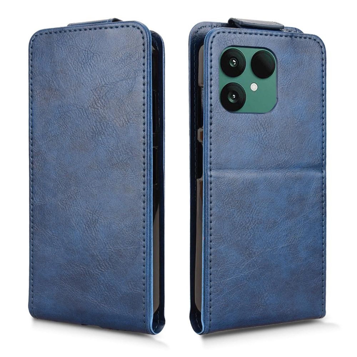 Wigento Smartphone-Hülle Für Fairphone 6 Magnetische Vertikale Flip Kunstleder Hülle Blau, Magnetverschluss, Kartenfächer, Halterfunktion