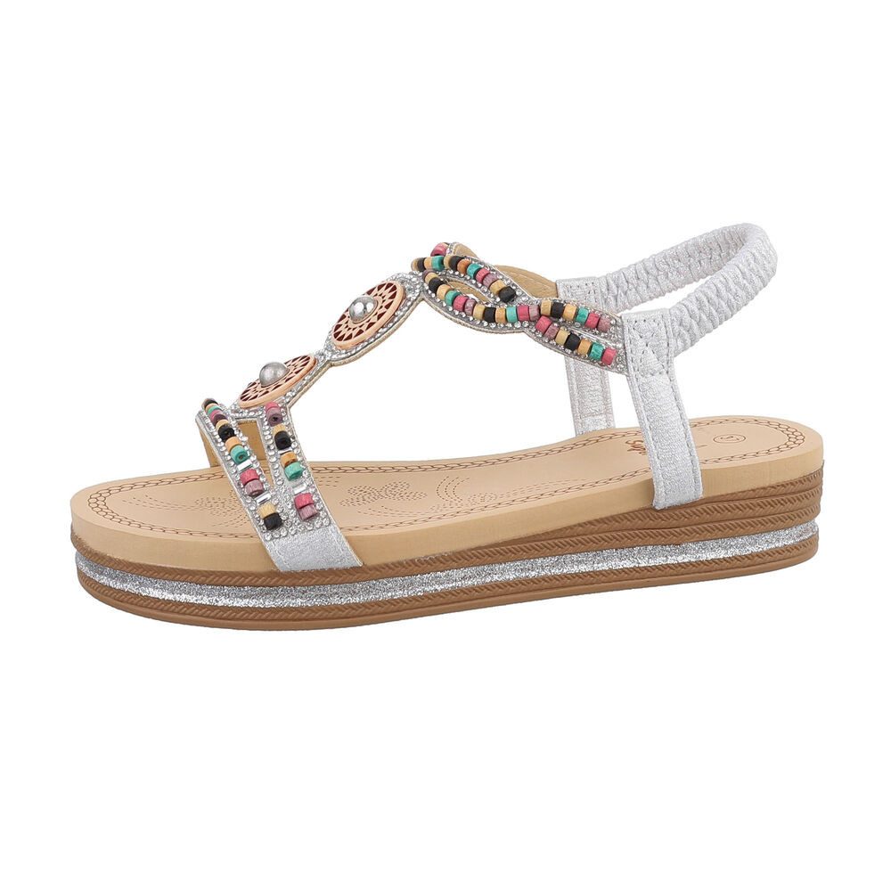 Ital-Design Damen Boho/Hippie Riemchensandalette (85960299) Keilabsatz/Wedge Keilsandaletten in Silber