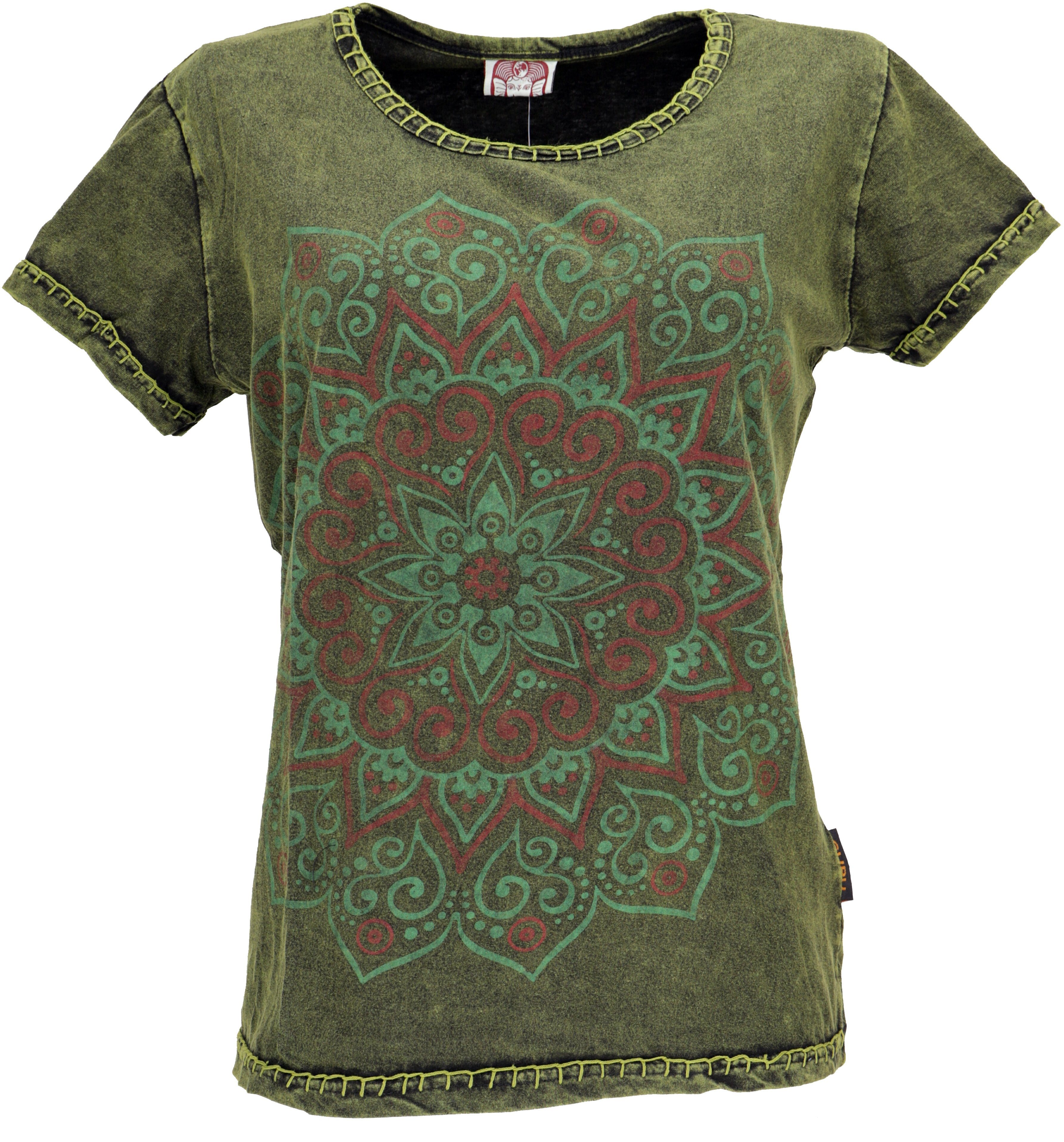 Guru-Shop T-Shirt Boho T-Shirt mit Mandaladruck, Stonewashed.. Festival, Ethno Style, alternative Bekleidung