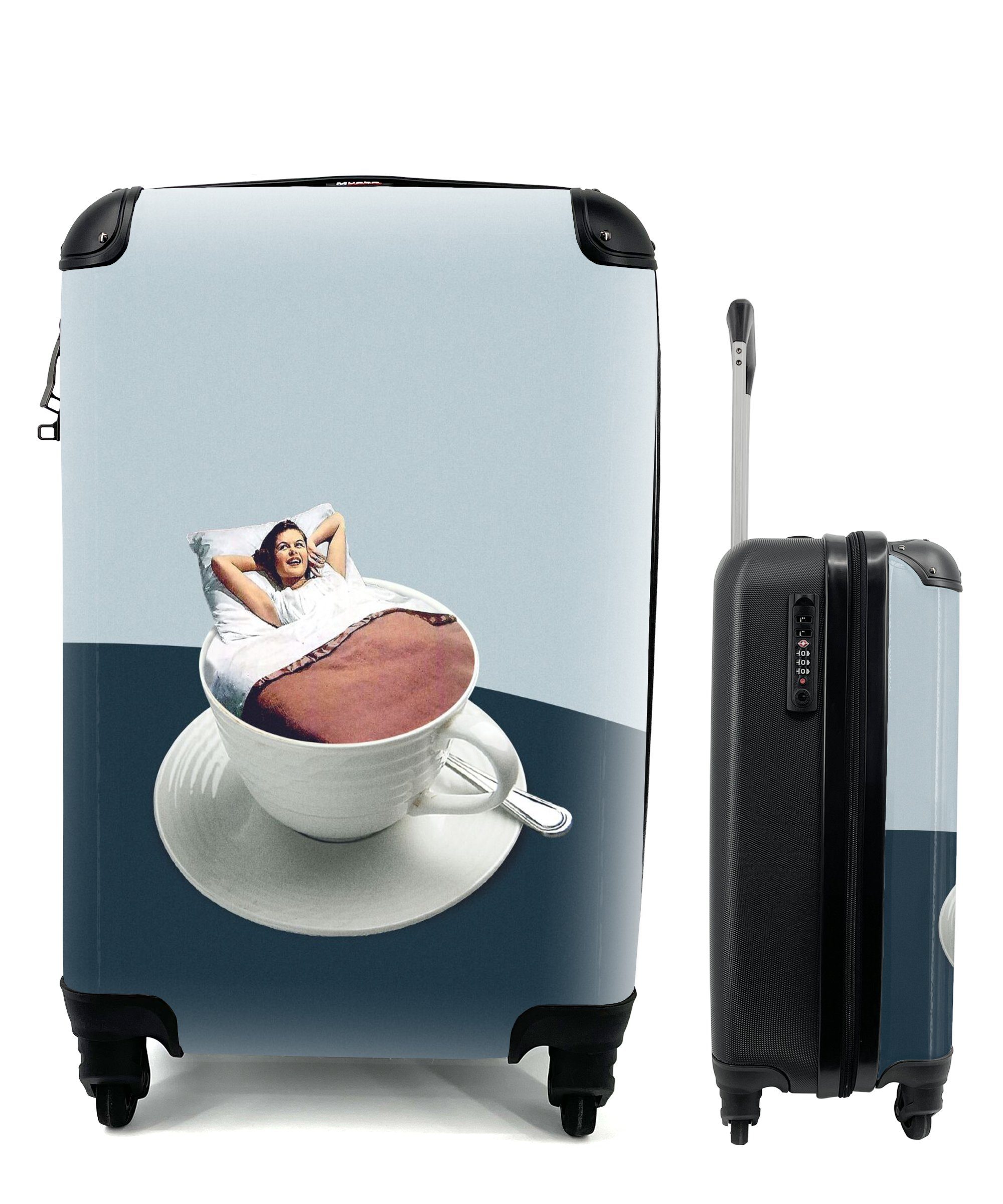 MuchoWow Handgepäckkoffer Frau - Kaffee - Jahrgang, 4 Rollen, Reisetasche mit rollen, Handgepäck für Ferien, Trolley, Reisekoffer