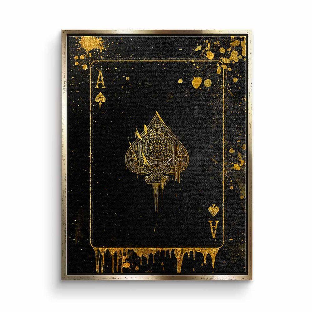 DOTCOMCANVAS® Leinwandbild Ace Card, Leinwandbild Ass premium schwarz edel gold schwarzer Karte mit Ace Rahmen Card elegant
