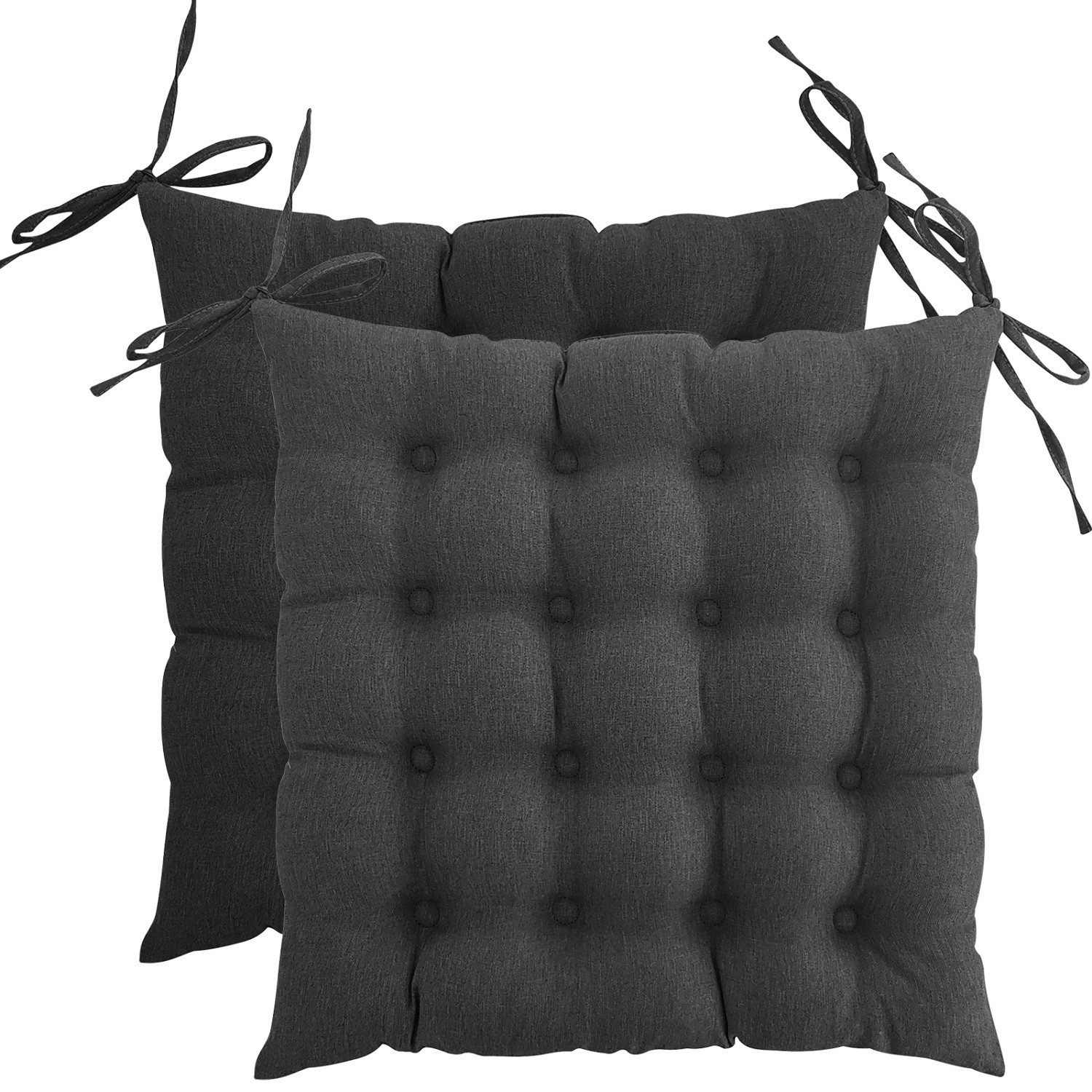 wometo Stuhlkissen Prime 40x40 2er Set, OEKO-TEX®, Sitzkissen mit Steppung & Bändern