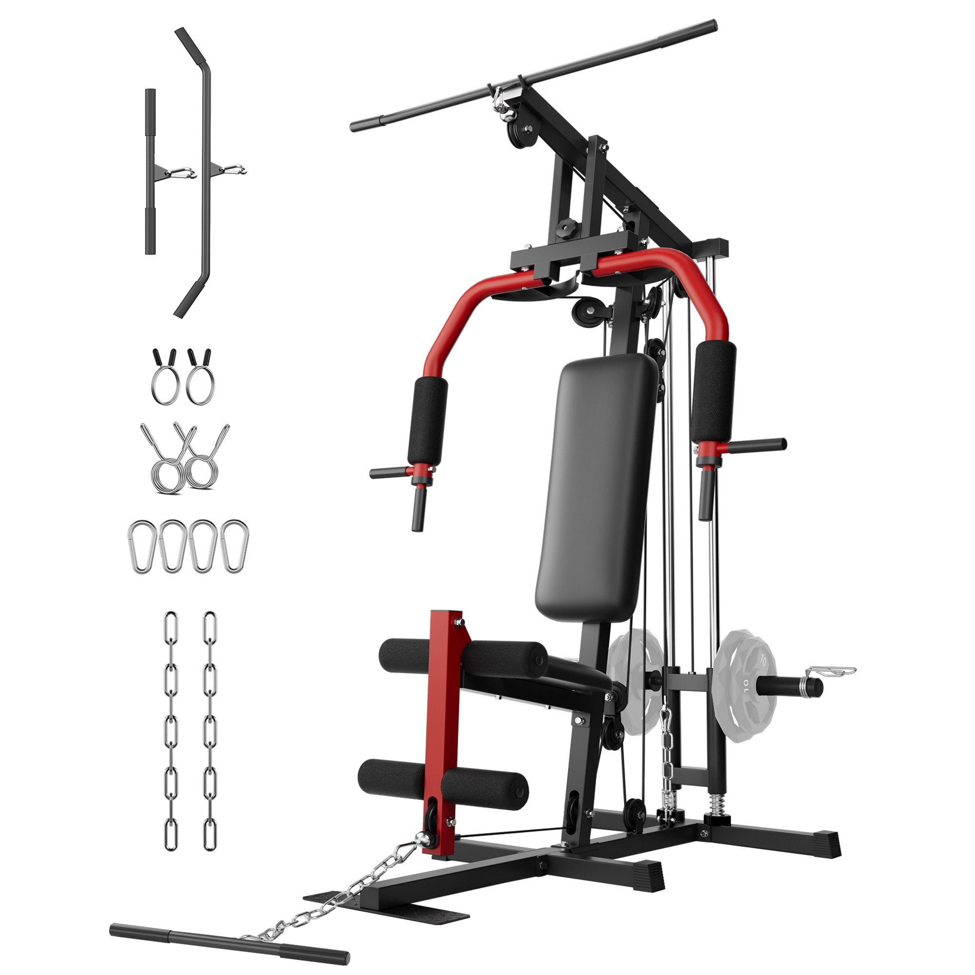 GarveeMore Kraftstation Multifunktionale Fitnessstation für Zuhause, 7-in-1 Kraftstation, Freigewichts-Design, für 2,5 cm / 5 cm Gewichtsscheiben