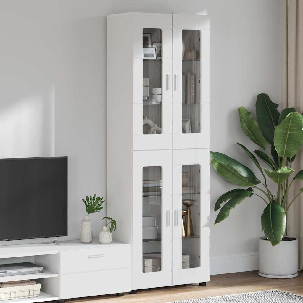 vidaXL Wohnzimmer-Set Highboard FLORIN 60 x 35 x 182 cm Hochglanz Weiß Holzwerkstoff, (1-St)